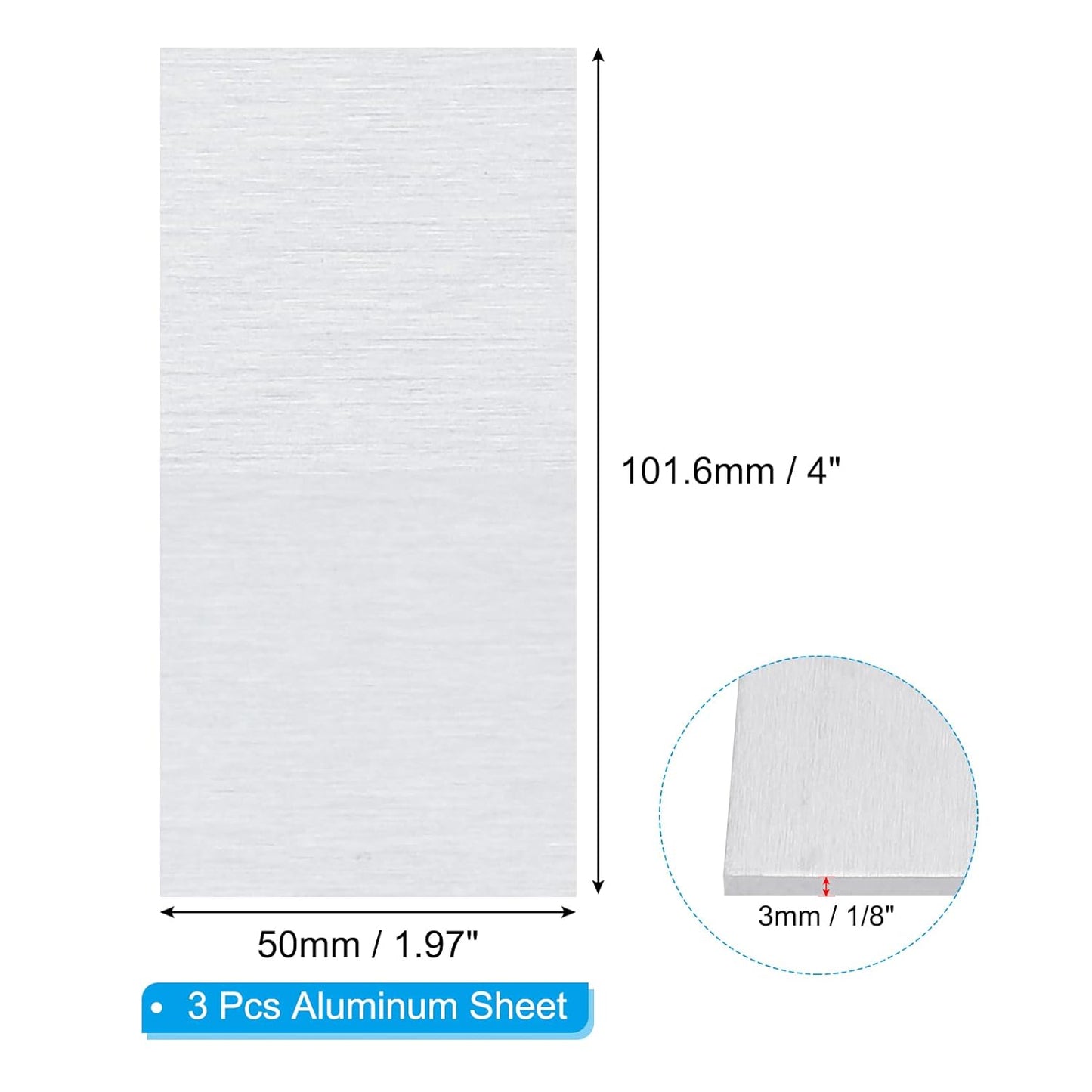 PATIKIL 6061 T651 Aluminum Sheet Metal 4 x 1.97 x 1/8(0.125") Inch 3Pcs Flat Plain Aluminum Plate Covered Stock with Protective Film, Heat Rectangle 3MM for Lndustry Crafting