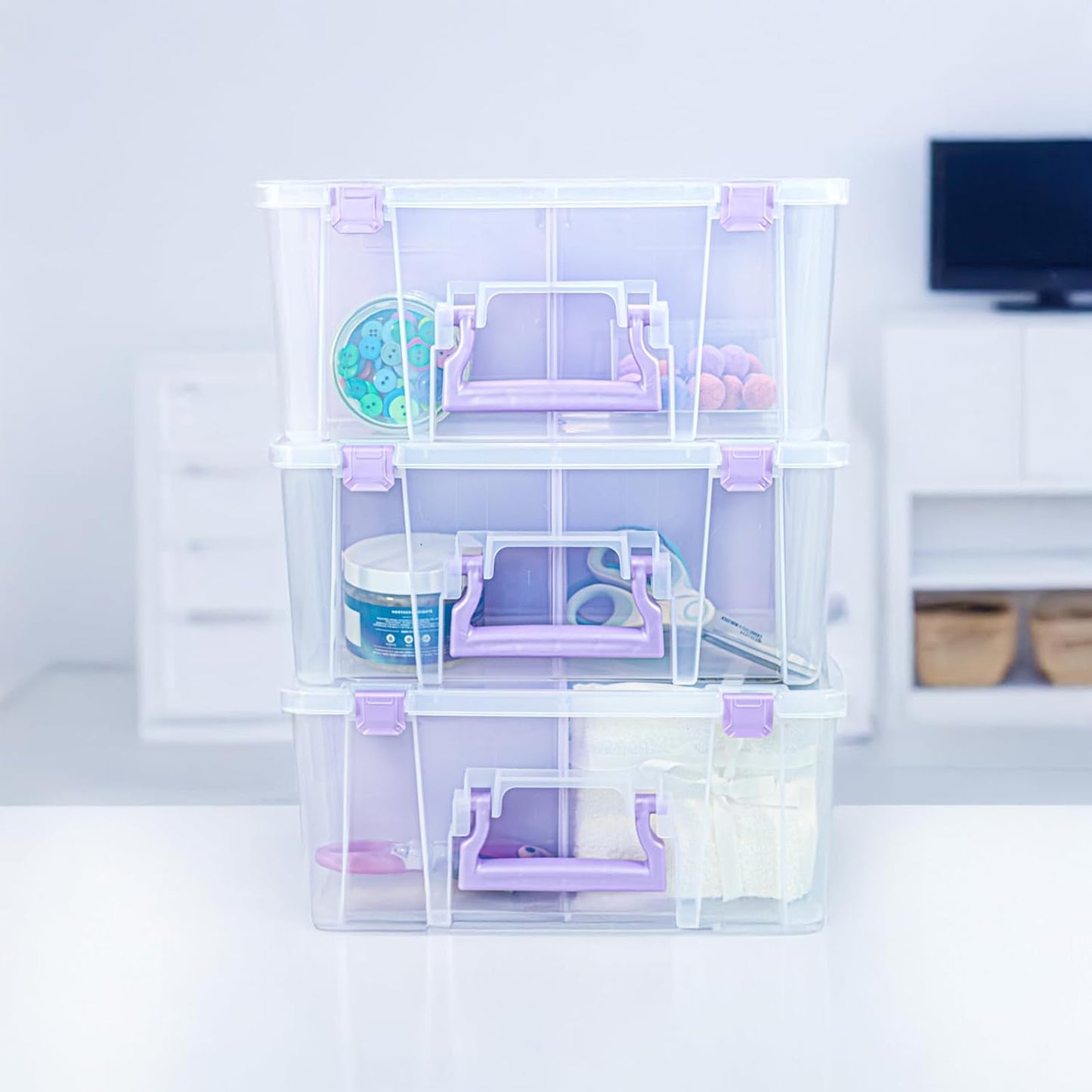 ArtBin 6990JZ Super Satchel Double Deep Compartment Box - Art Storage with 8 Removable Compartments, Smart Closure for Craft Supplies (Purple- Pack of 1)