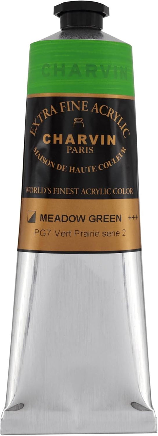 Charvin Extra Fine Professional Acrylic Paint - Meadow Green, 150ml Tube, Triple-Milled, Lightfast Pigments, Open Stock Artist Acrylic Paints in Nature-Inspired Hues