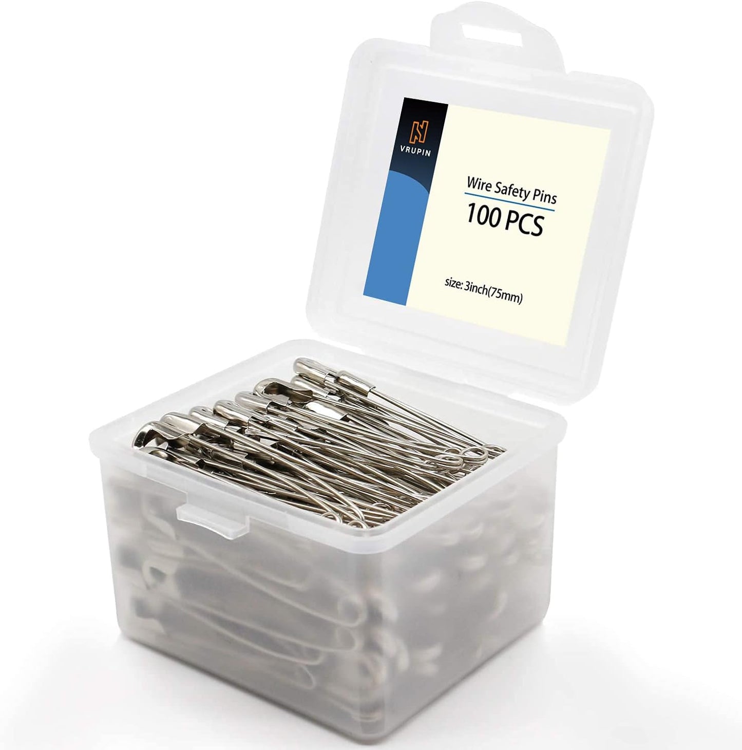 vrupin 100Pcs-3inch Stainless Steel Safety Pins,Safety Pins Bulk Metal Silver Sewing Pins Clothing Clips Tool 75mm Decorative Safety pins