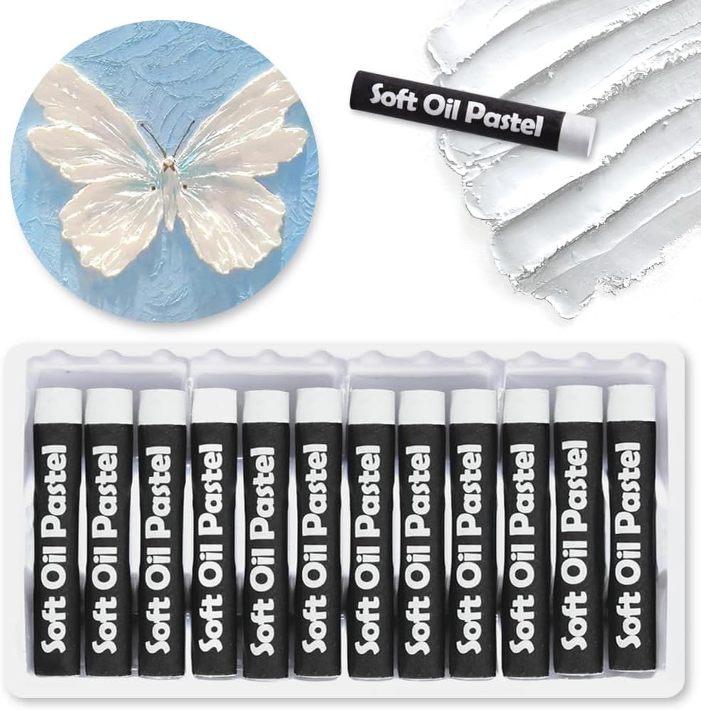 Mifuner Soft Oil Pastels Set (12 Sticks), Single Colors Heavy Oil Pastels Vibrant and Creamy,Pastel Art Supplies for Artists,Gallery Oil Painting Stick,Beginners,Adult Drawing White