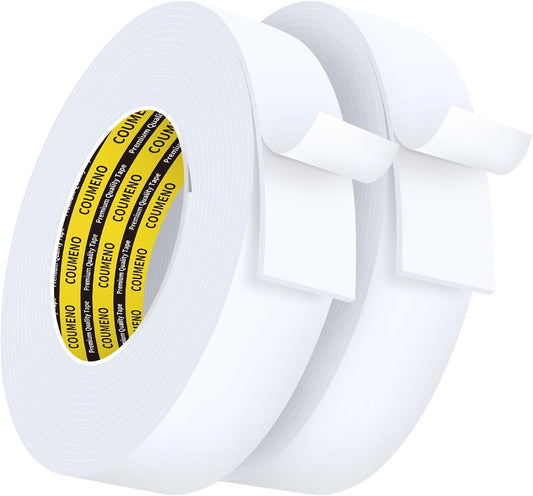 2 Pack Single-Sided Adhesive White Foam Tape, Single-Sided Sealing Strip Foam Pad Sponge Tape Window Weatherproof, Self-Adhesive Insulation Sealing Tape (White) 2inX16.4FT