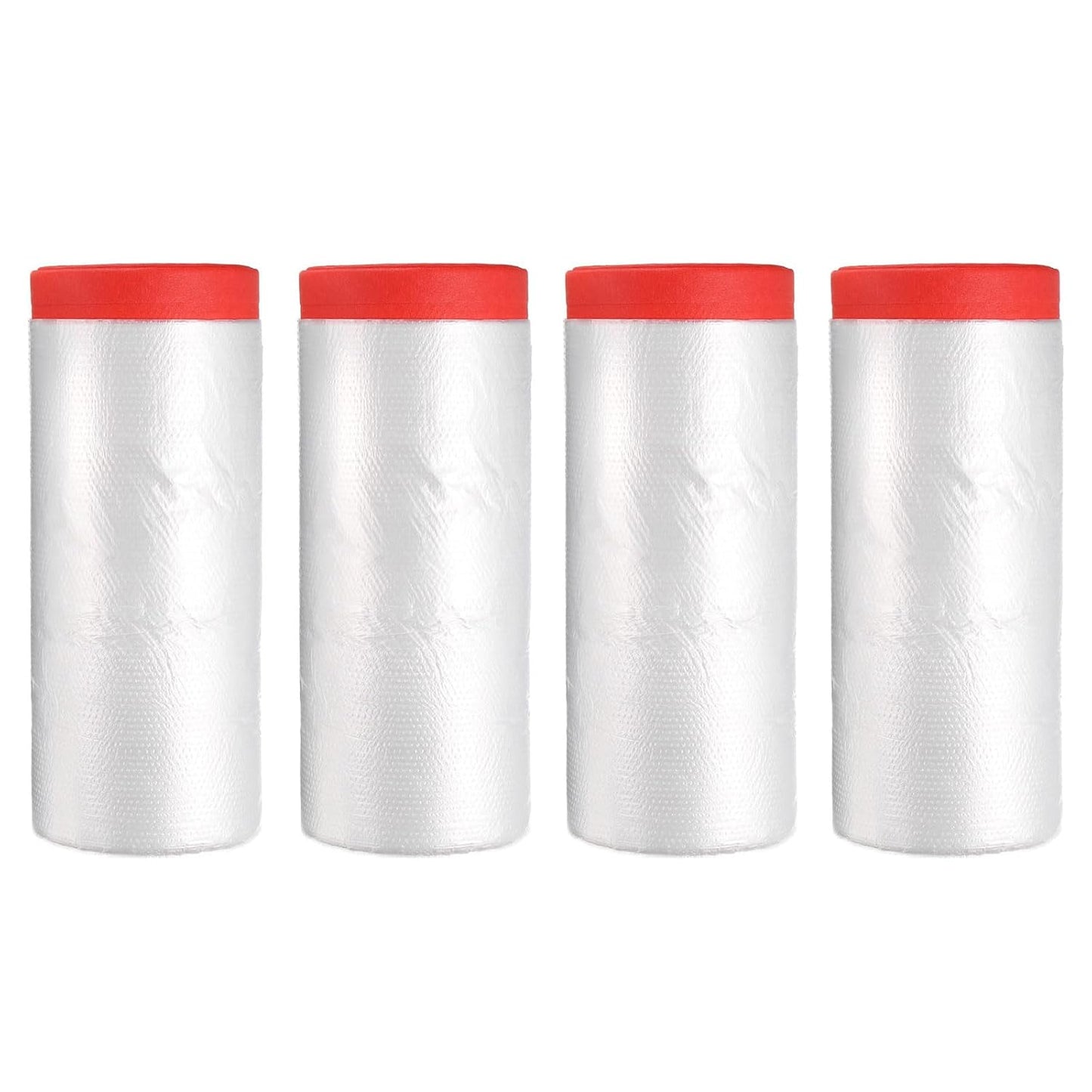 uxcell Pre-Taped Masking Film, 3.6ft x 66ft High-Tack Painters Tape Plastic Drop Cloth with High-Tack Painters Tape for Painting Protection Red 4Pcs