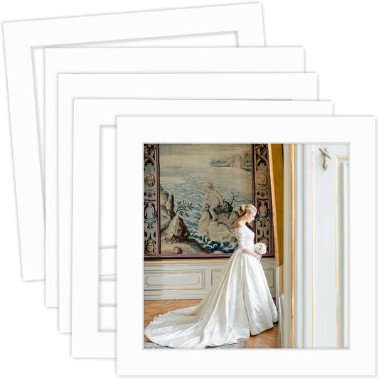 MBC Mat Board Center, 5 Pack 12x12 for 10x10 White Picture Mats Frame Mattes, Bevel Cut, Acid Free, 4-ply Thickness