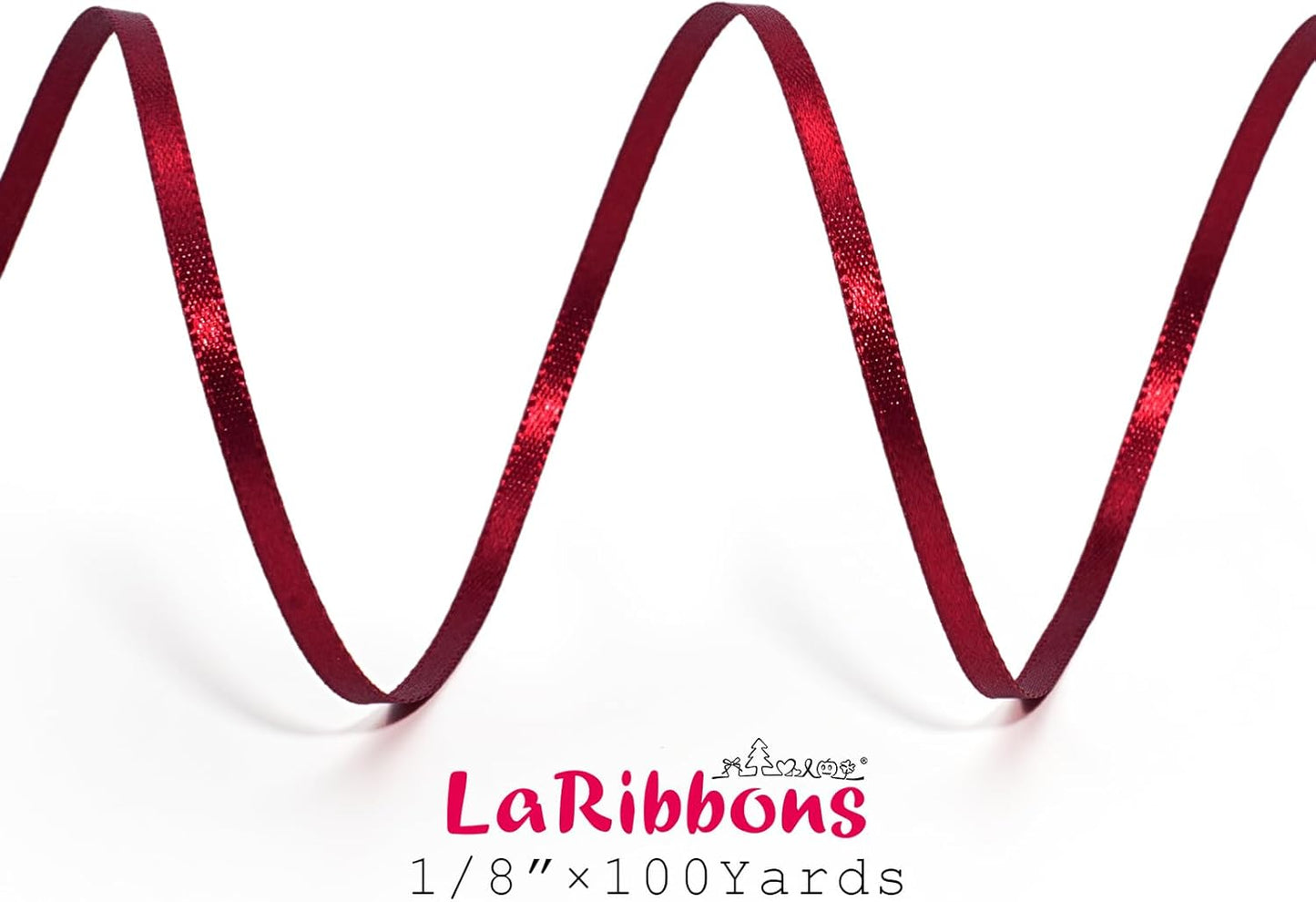 LaRibbons Burgundy Satin Ribbon 1/8 Inch 100 Yards Luxury Double Faced Red Silk Ribbon for Flower Bouquet Crafts Gift Wrapping Wedding Bow Christmas Decoration