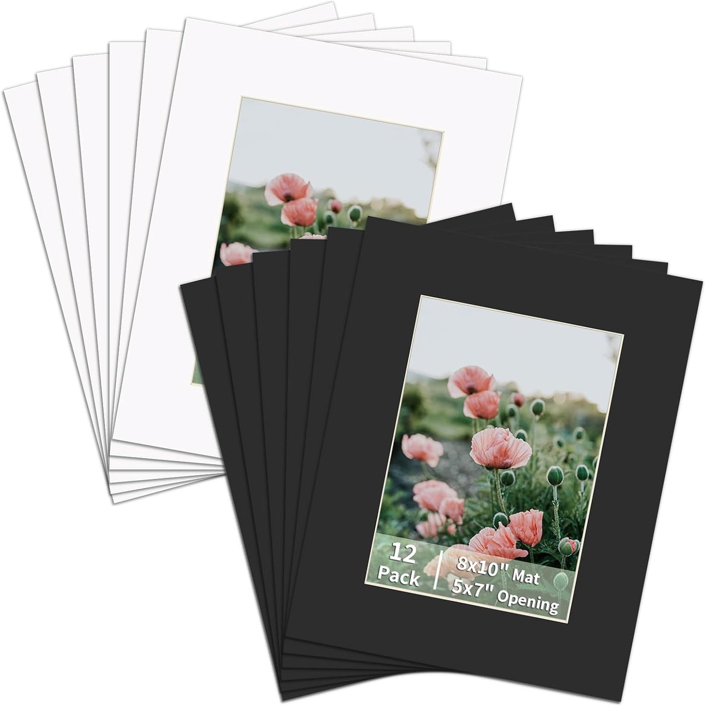 ZBEIVAN 12 Packs White and Black Colors 8x10 Picture Frame Mats for 5x7 Photos, Artworks and Prints, White Core Bevel Cut Frame Mattes