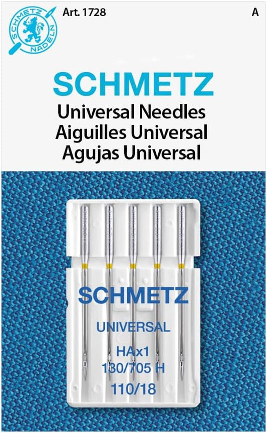 SCHMETZ Universal Sewing Machine Needles - Size 110/18, 5-Needle Cards, Pack of 1