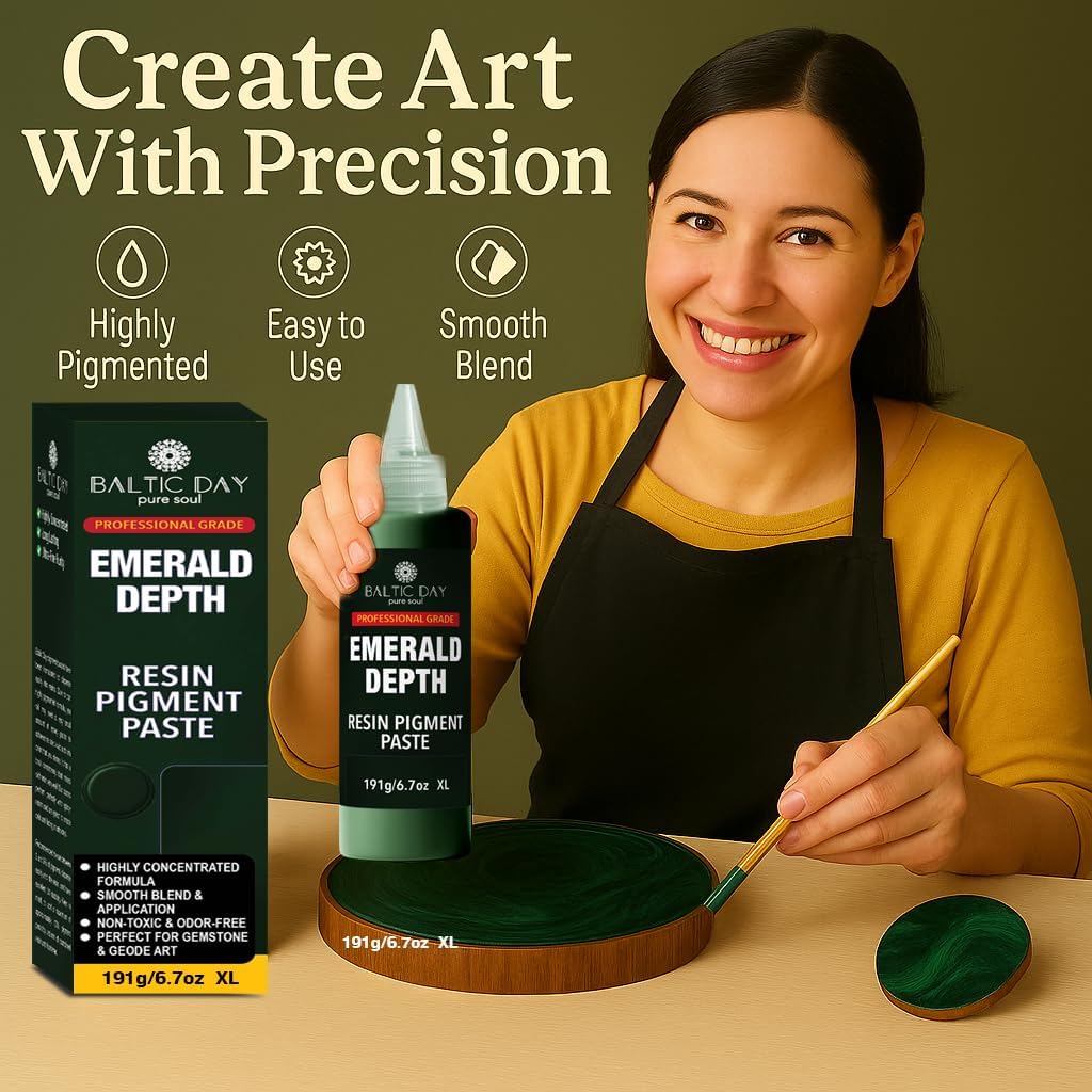 BALTIC DAY Emerald Green Epoxy Resin Pigment Paste XL (191g/6.7oz) – Opaque Epoxy Dye & High Concentration Coloring Paste, Mica Powder Alternative for Resin Art, Jewelry, Tumblers