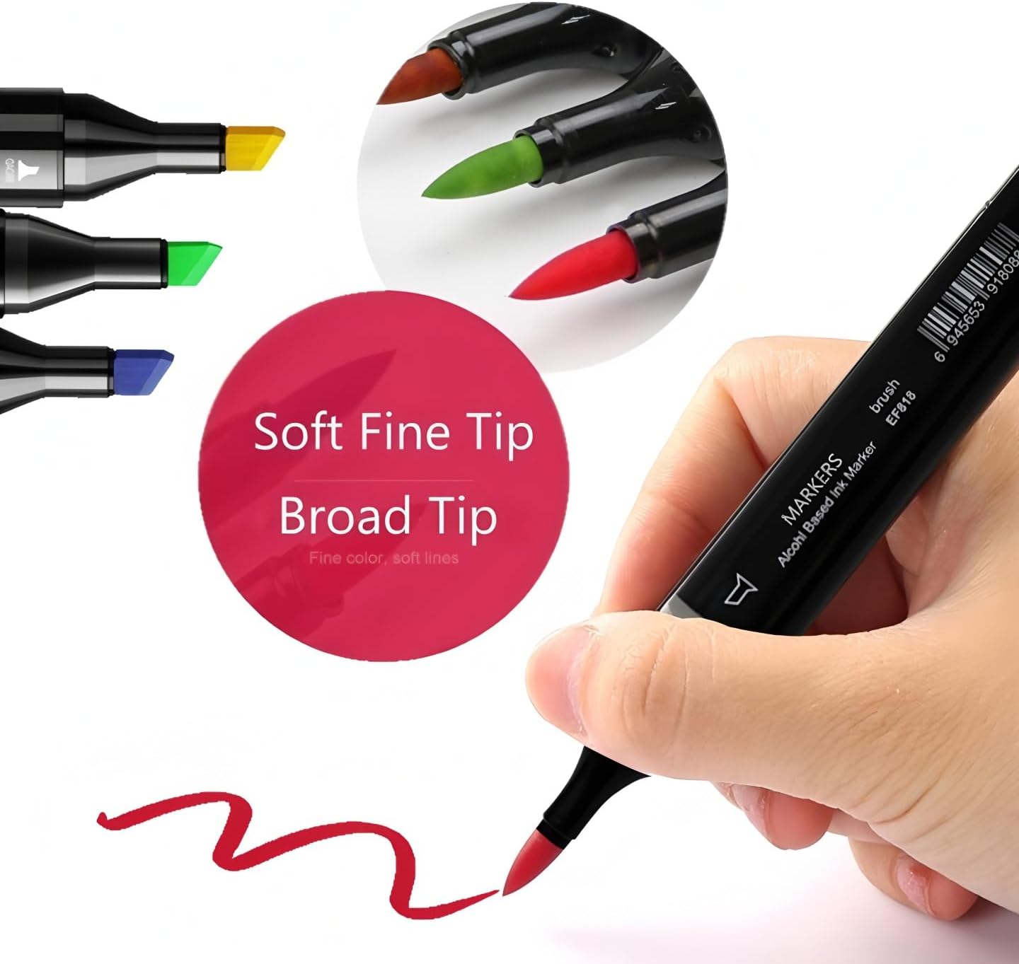 6 Pack Colorless Blender Alcohol Markers, Blending Clear Double Tipped Soft Fine Tips and Brush Art Marker (Blender)