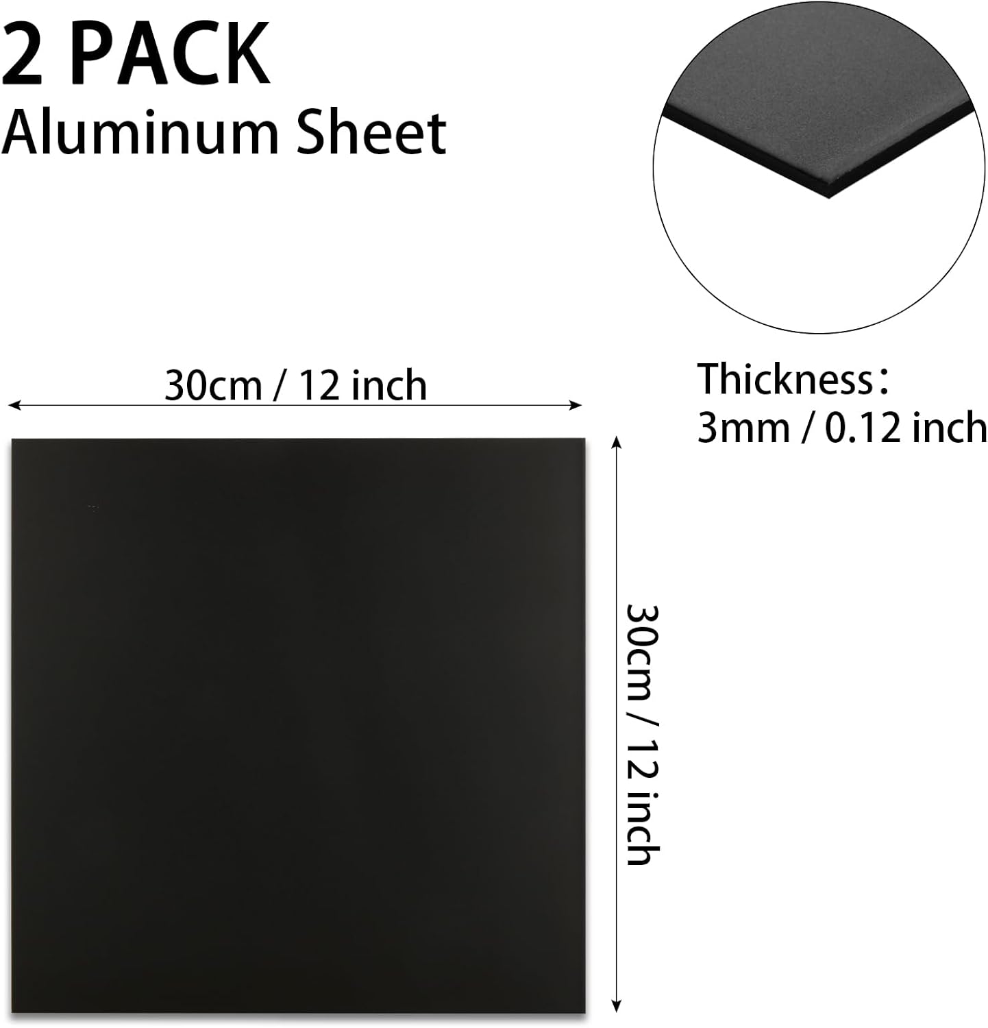 2 Pack 12 x 12 x 1/8 (0.12") Inch 5052 Anodized Aluminum Sheet, 3 mm Thick Black Laser Engraving Blanks, Anodized Aluminum Metal Plate for Crafting Printing