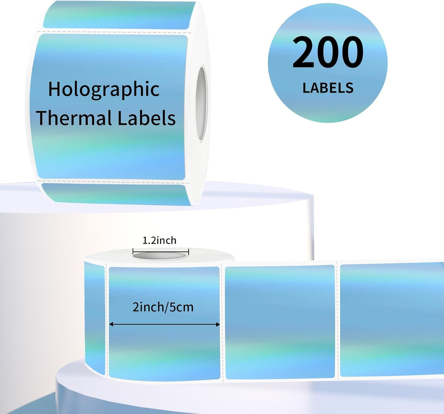 2" x 2" Square Thermal Labels Stickers, Holographic Thermal Stickers Labels, Waterproof Glitter Direct Thermals Label for Small Business, DIY Design- Holographic Blue