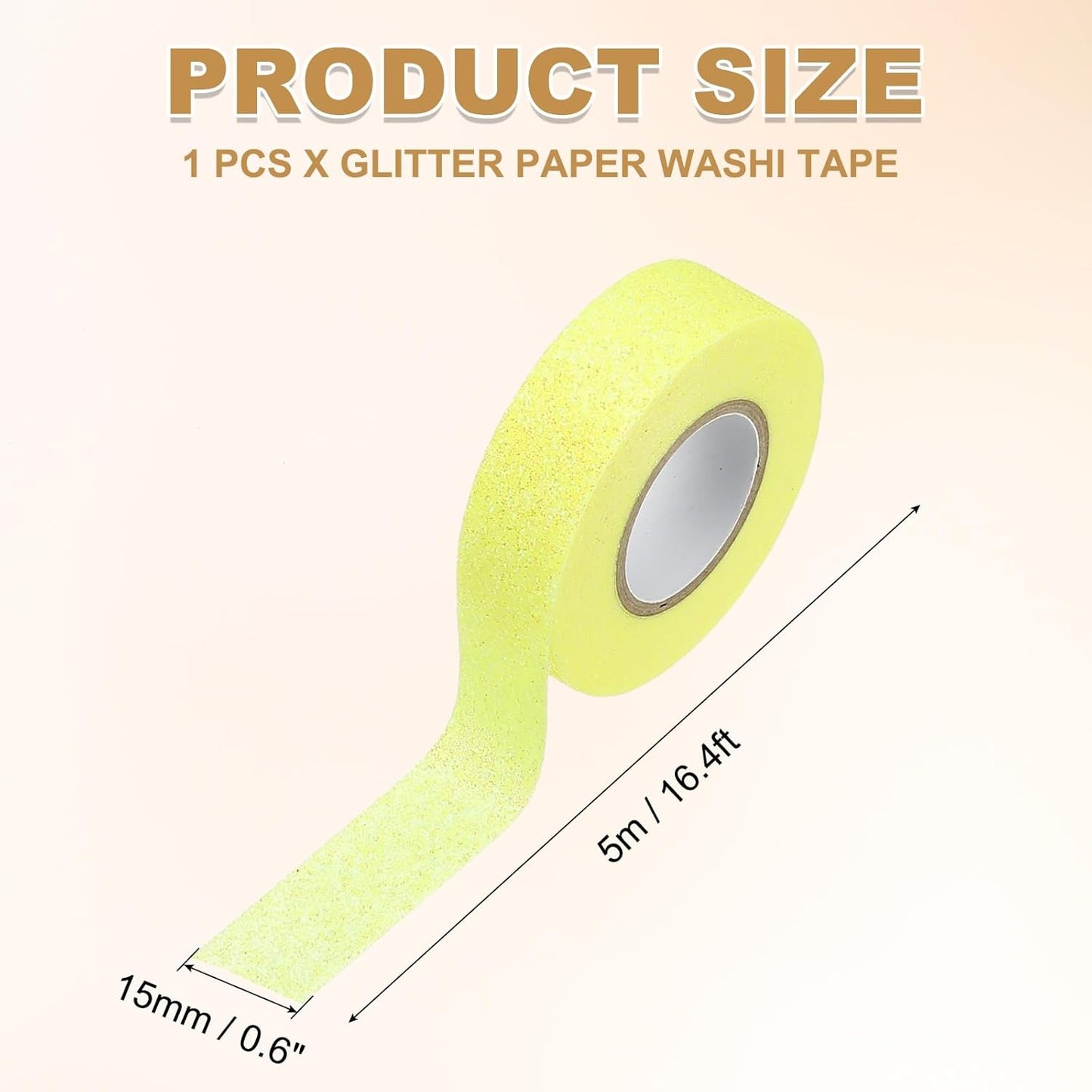 PATIKIL 1 Roll Glitter Paper Washi Tape, Washi Decorative Tape for Crafts, Yellow