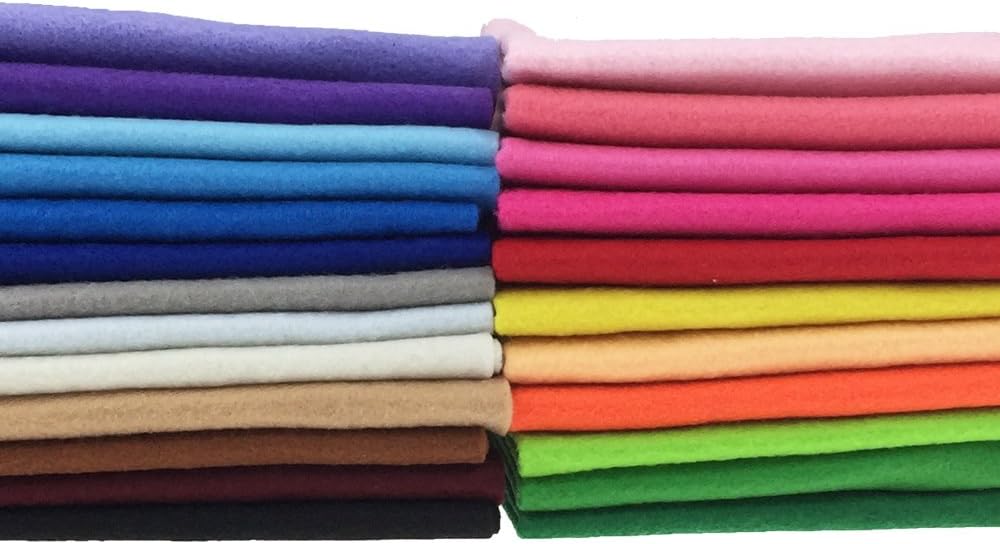24pcs Thick 1.4mm Soft Felt Fabric Sheet Assorted Color Felt Pack DIY Craft Sewing Squares Nonwoven Patchwork (25 * 25cm)