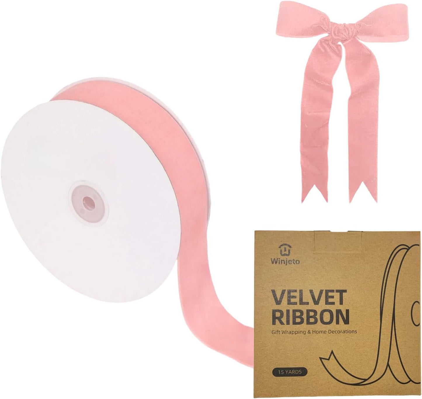 15 Yards Velvet Ribbon 1-1/2 Inch Single Face Pink Velvet Ribbon Spool Prefect for Wedding, Ribbons for Gift Wrapping, Christmas Tree Ornaments Wreath Hair Bows, Ribbons for Crafts