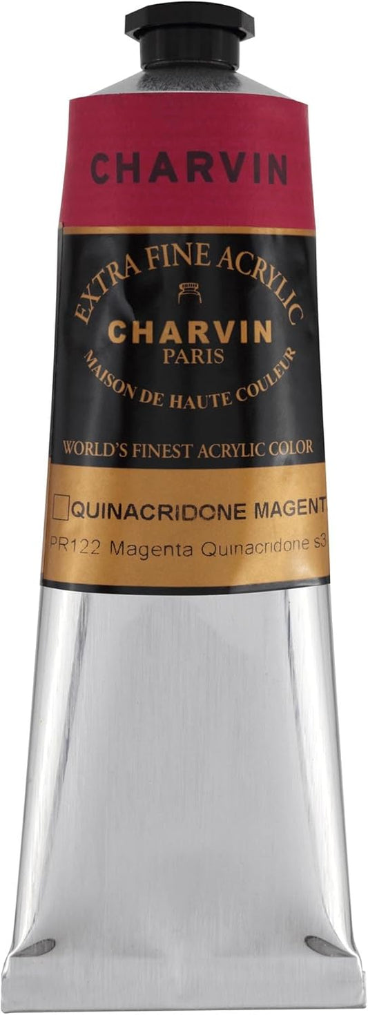 Charvin Extra Fine Professional Acrylic Paint - Quinacridone Magenta, 150ml Tube, Triple-Milled, Lightfast Pigments, Open Stock Artist Acrylic Paints in Nature-Inspired Hues