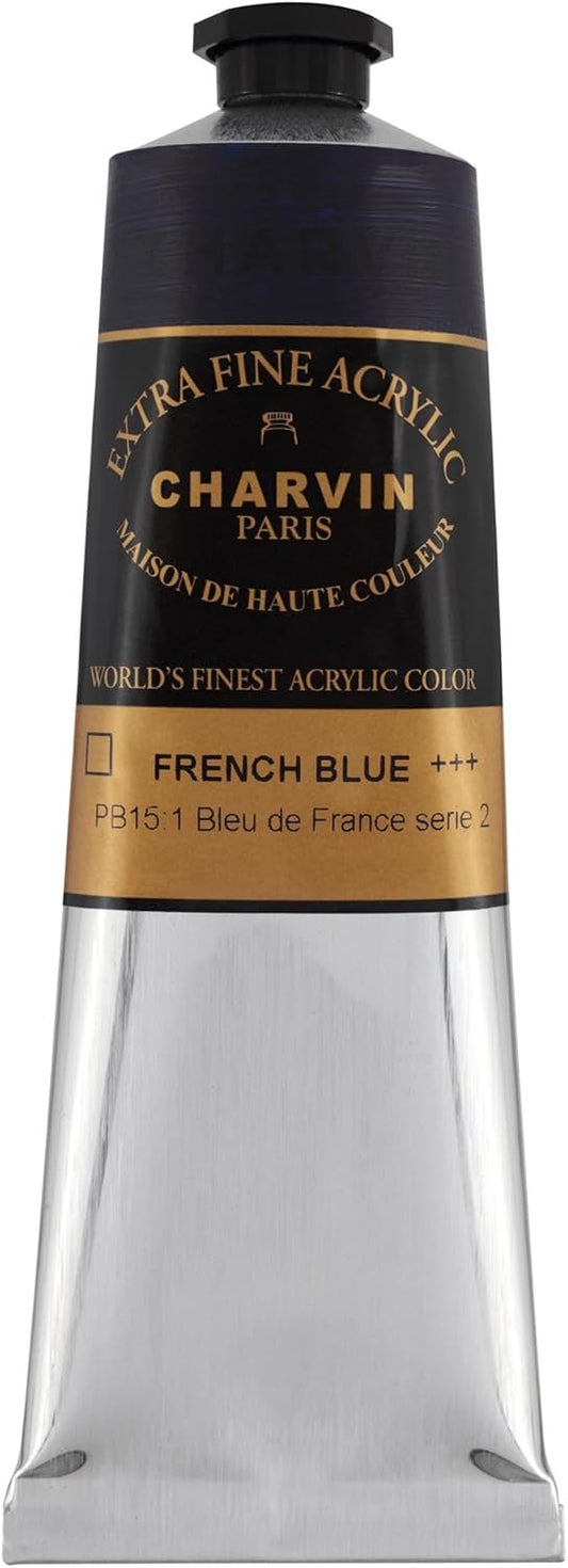 Charvin Extra Fine Professional Acrylic Paint - French Blue, 150ml Tube, Triple-Milled, Lightfast Pigments, Open Stock Artist Acrylic Paints in Nature-Inspired Hues