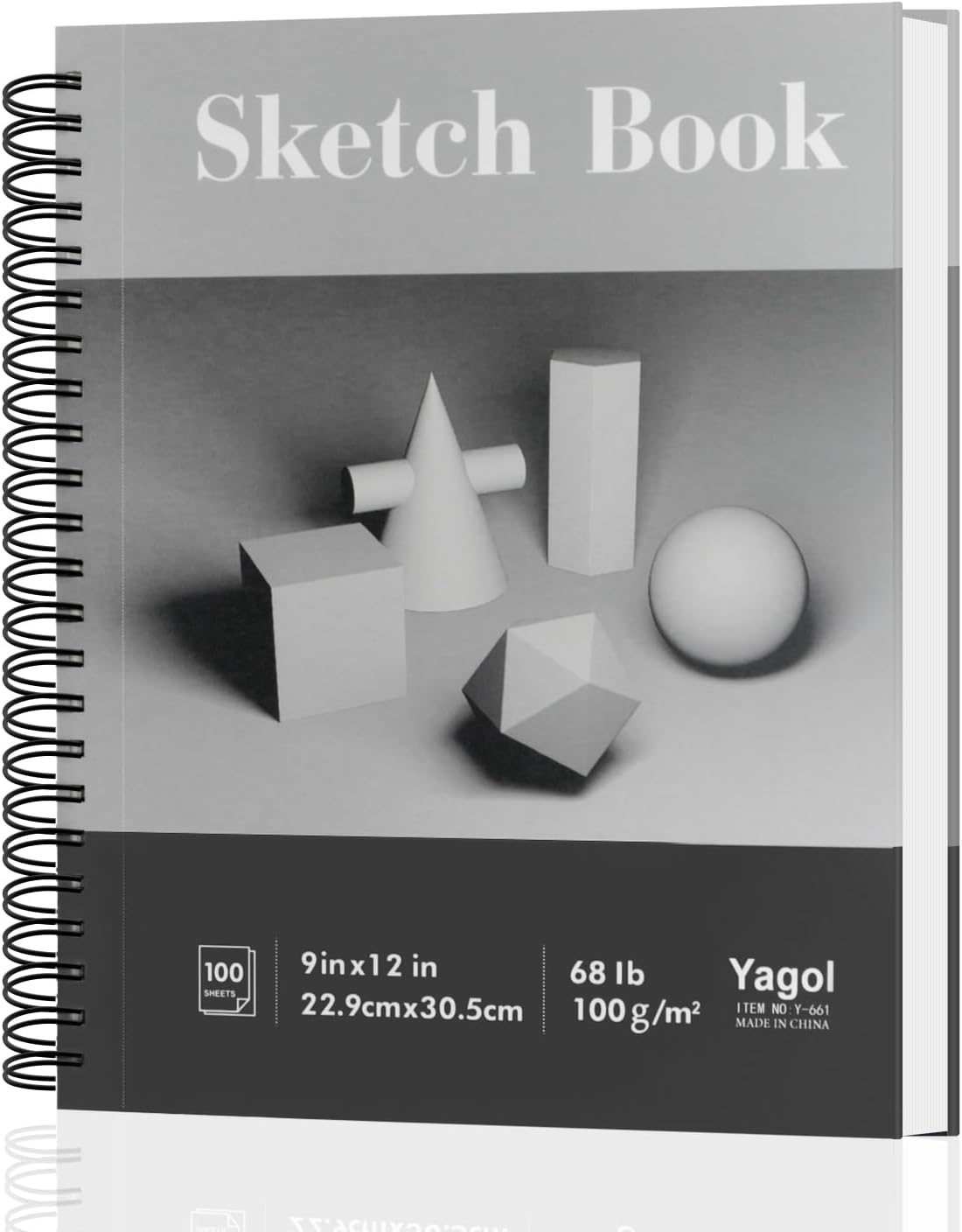 Yagol Sketch Book 9x12 Inch 100 Sheets 68LB/100GSM, Sketch Pad with Spiral-Bound Art Paper for Drawing and Painting for Pencils, Charcoal, Dry Media