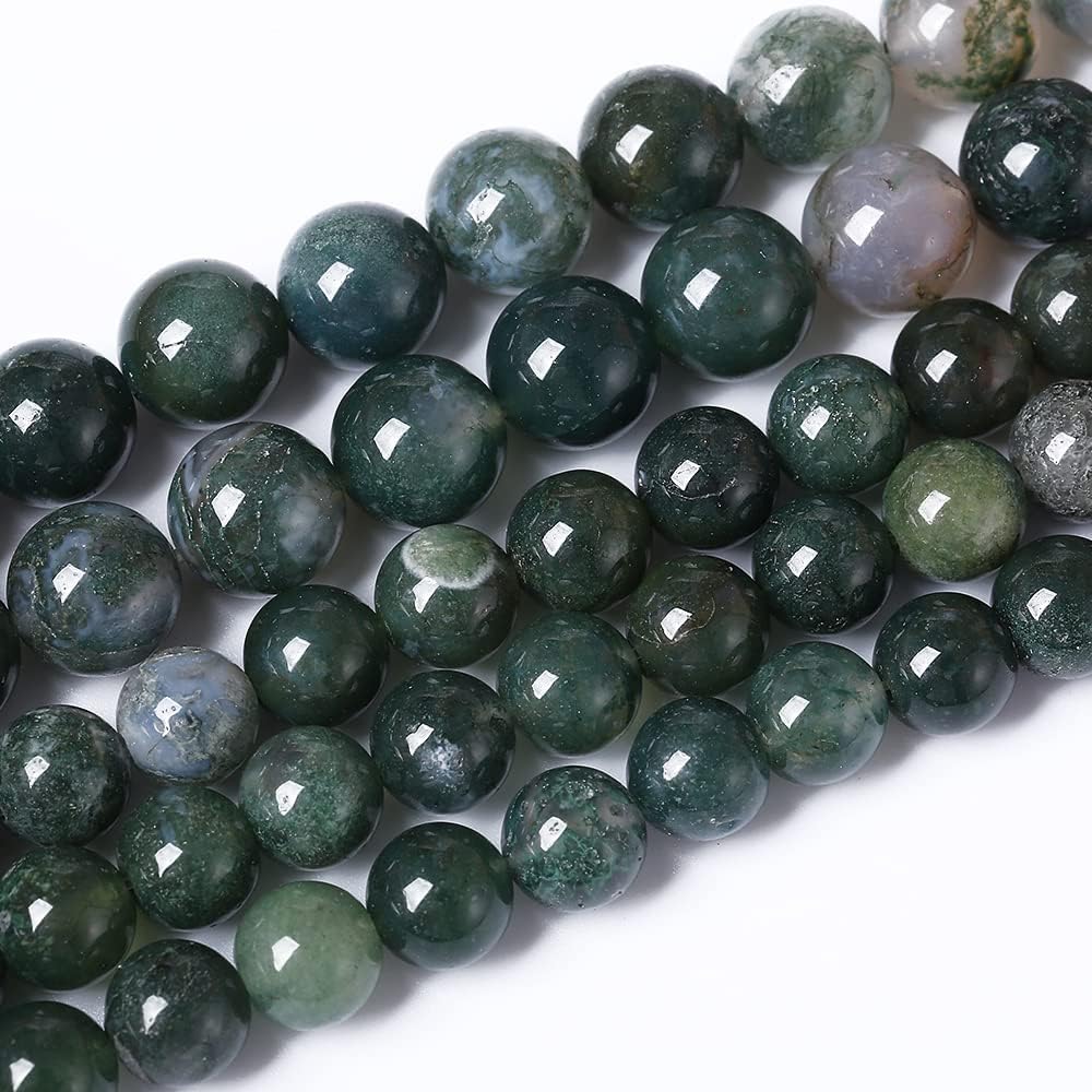90PCS 4mm Natural Green Moss Agate Beads Gemstone Round Loose Spacer Beads for Jewelry Making DIY Bracelet Necklace Earrings 15" Inch(Moss Agate Beads, 4mm)