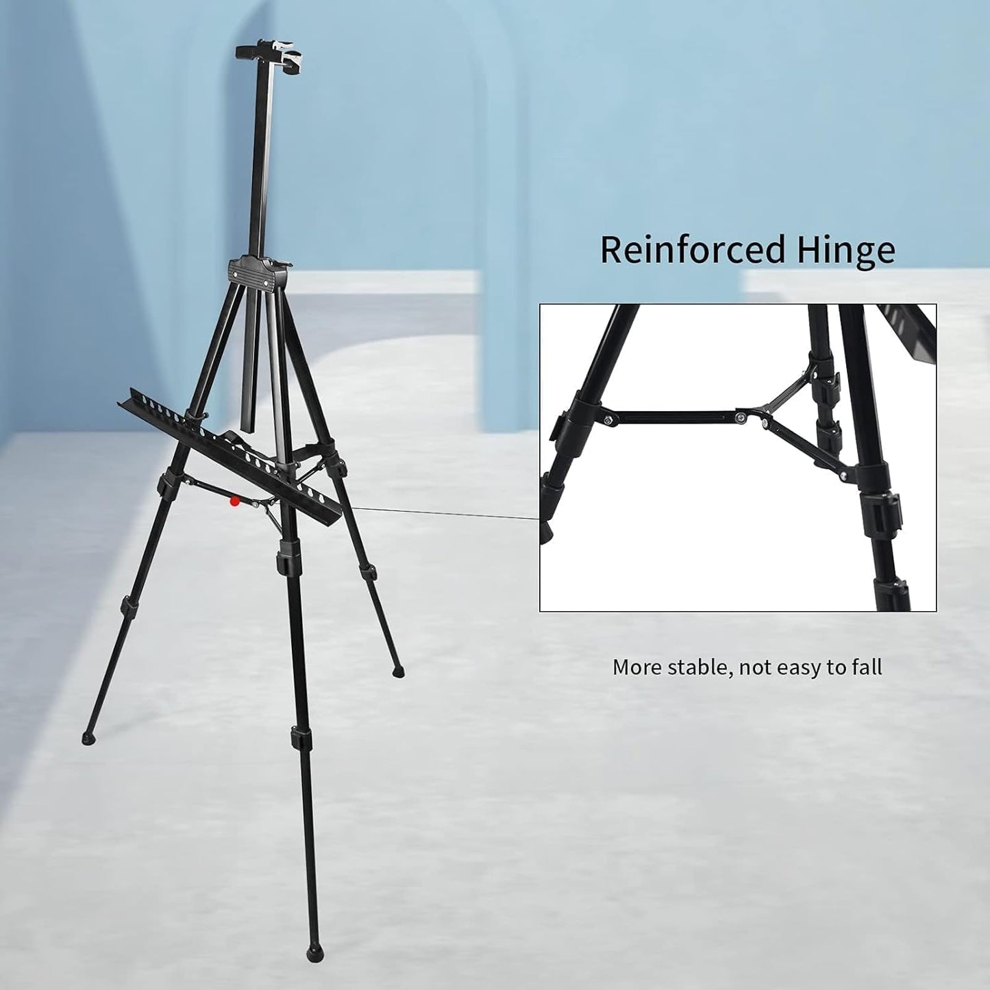 Art Artist Easel Stand for Sign,RRFTOK Metal Tripod Adjustable Easels for Painting Canvases Height from 21" to 66" with Reinforced Triangle,Carry Bag for Table-Top/Floor Drawing and Displaying,Black