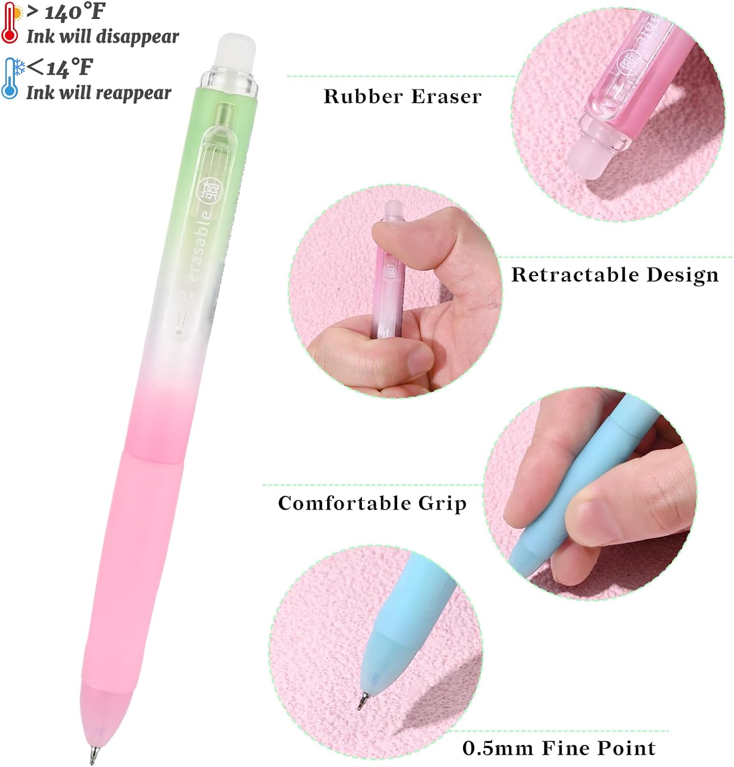 Temiary 4 Pcs Erasable Gel Pens & 10 Pcs Refills, Retractable Ink Pen with Eraser Clear, 0.5mm Fine Point Smooth Writing Make Mistakes Disappear for Crossword Puzzles Note Taking (Blue Ink)