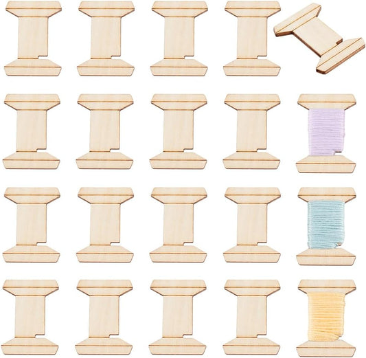 PH PandaHall 20pcs Thread Organizer Bobbin Winder Embroidery Thread Storage Floss Keeper Knitting Thread Holder Spool Shape Wood Bobbins Card for Sewing Crochet Needlework Tool 1.2x1.5 Inch