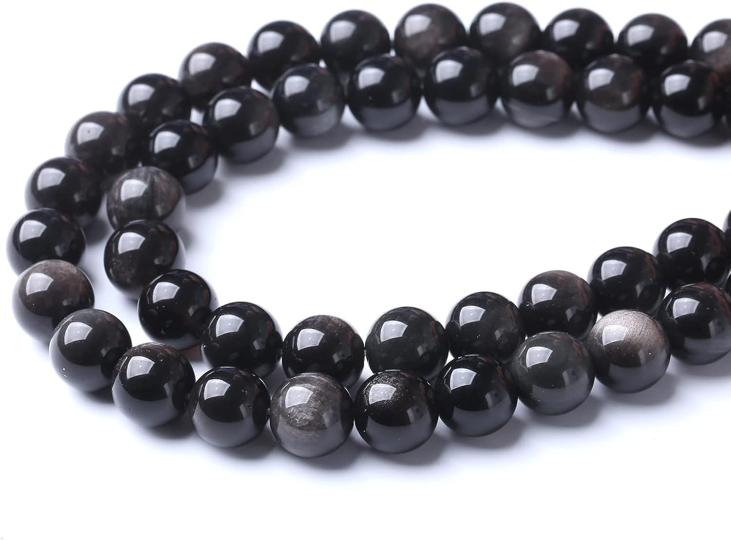 45pcs 8mm AAA Natural Obsidian Stone Beads Gemstone Round Loose Beads for Jewelry Making DIY Bracelet (Sliver Color Obsidian Stone, 8mm)