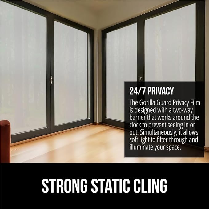 GORILLA GUARD Two Way Sun Blocking Window Privacy Film, 29.5" x 78.7", Strong Static Clings to Glass Windows, Peel and Stick, Removable No Residue Stickers, Decorative Bathroom Door Coverings, Frosted
