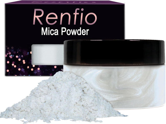 Renfio 100g Mica Powder Pigment, Metallic Natural Dye Mineral Pearl Shimmer Epoxy Resin Dye for Painting Soap Making Slime Bath Bombs 3.5 Oz - Pearl Blue