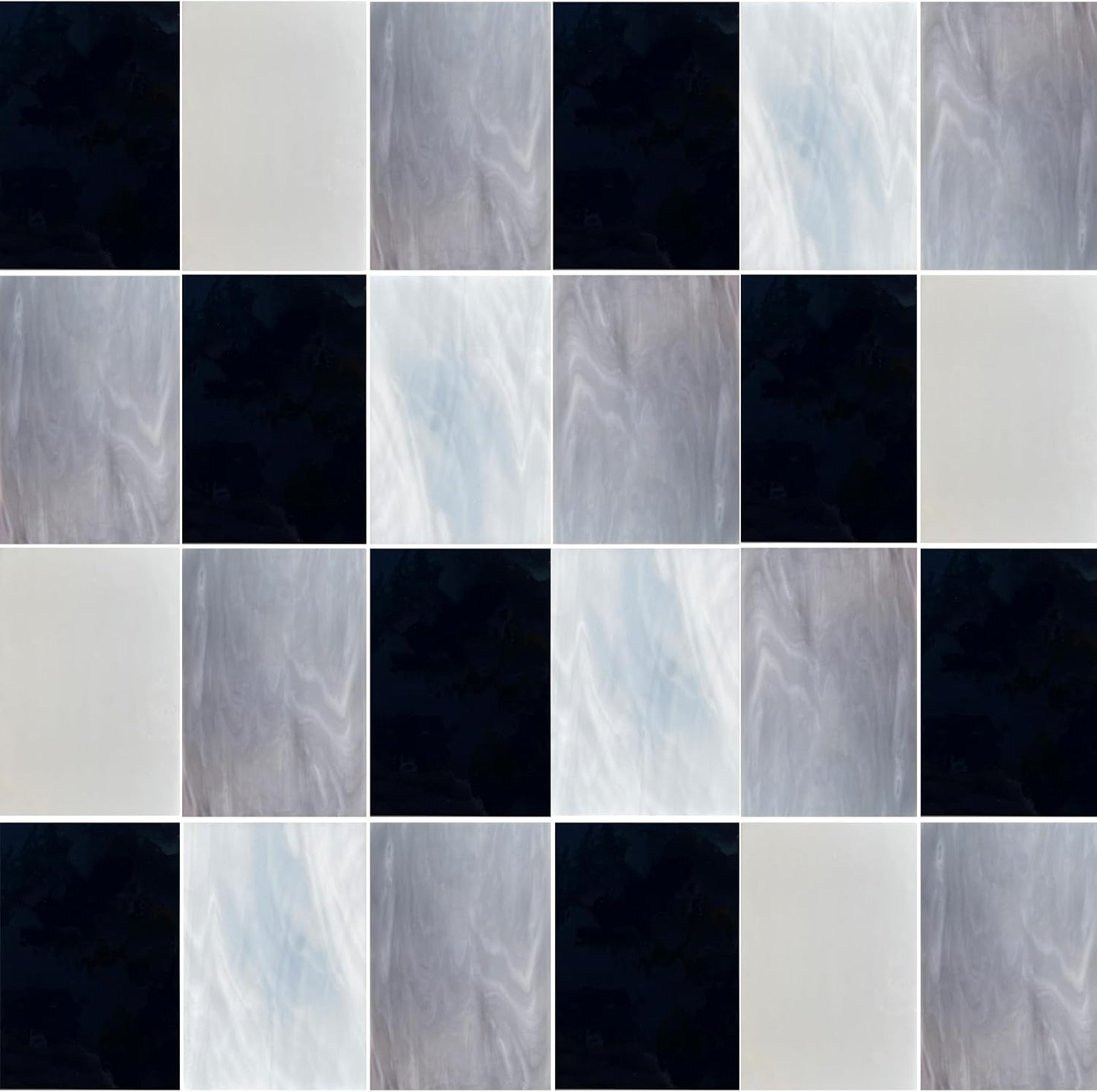 24 Sheets Stained Glass Sheet Black White Gray Collection, 4 X 6 inch Art Glass Mosaic Tiles for Crafts, Stained Glass Supplies for Stained Glass and Mosaic Projects