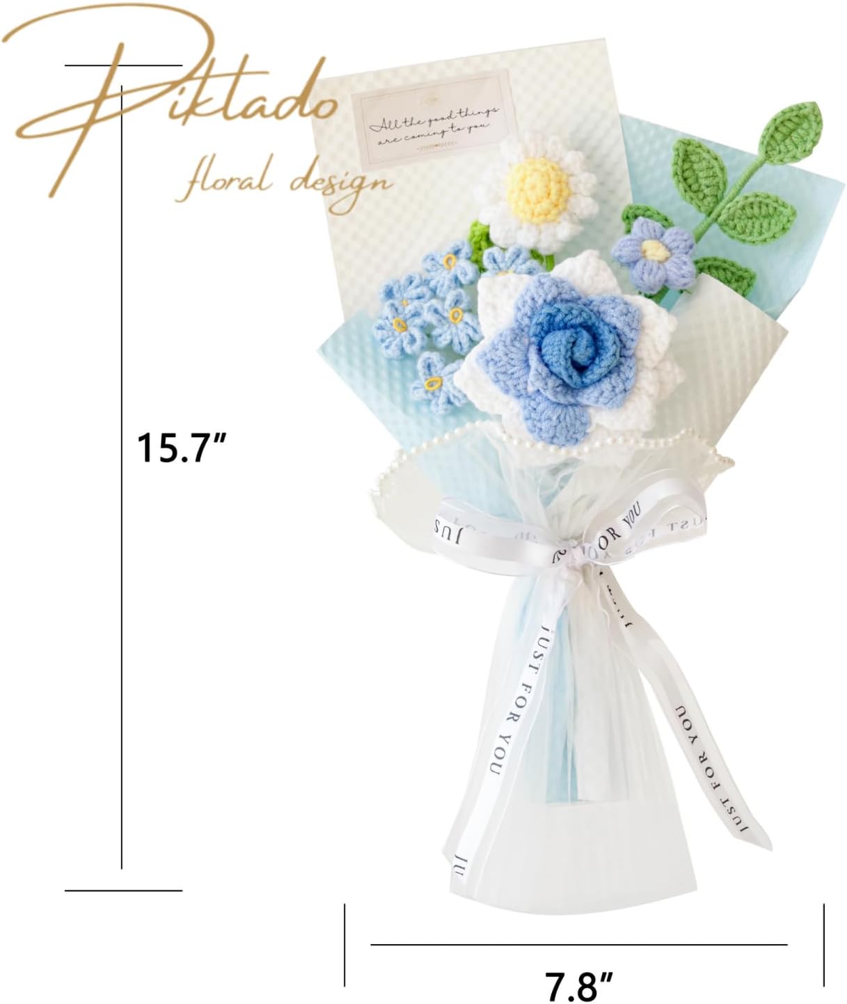 Hand-Woven Flower Bouquet Finished（1pcs） for Valentine's Day Girlfriend Birthday Gift Wedding Decoration Crochet Artificial Flower, Bouquet Gift (Blue)