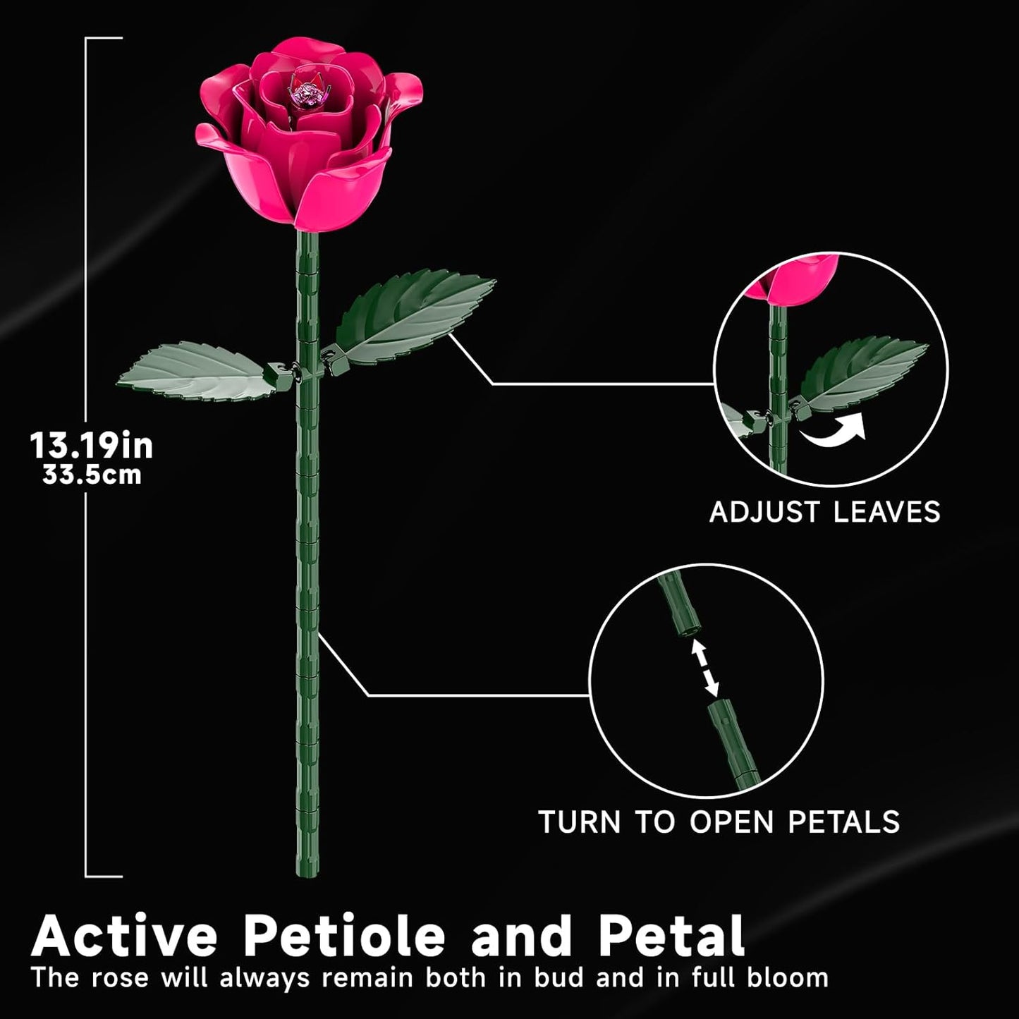12 Everlasting Roses Bouquet Building Set, Gothic-Style Botanical Diary Series, Includes Heart-Shaped Gift Box Base, The Best Gifts for Your Wife and Family on Birthdays and Holidays (516 PCS)