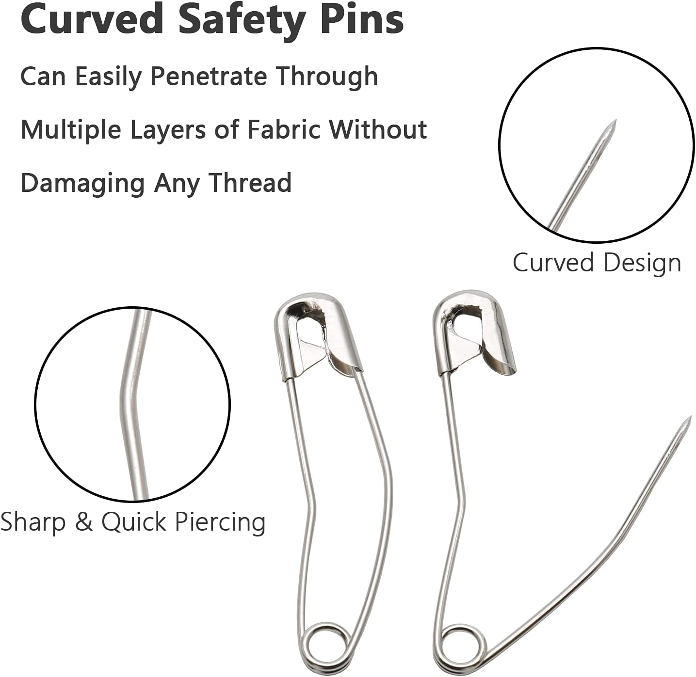 120Pcs Curved Safety Pins Size 4, 2-1/4 inch / 57mm Quilting Basting Pins, Bent Safety Pins for Quilting and Knitting (Sliver)