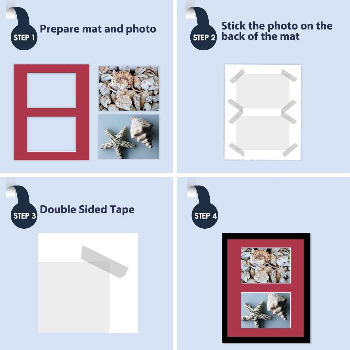 Mat Board Center, Pack of 5, Photo Picture Mats - Acid Free, 4-Ply Thickness, White Core - for Pictures, Photos, Framing (11x14 for 2-5x7 Mixed Color)