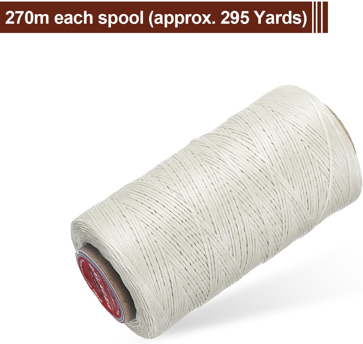 uxcell Flat Leather Sewing Waxed Thread, 270m / 295 Yards Polyester Wax String, 150D Wax Stitching Cord for Leather Crafts, Bookbinding, Bracelets Braided, Milky White