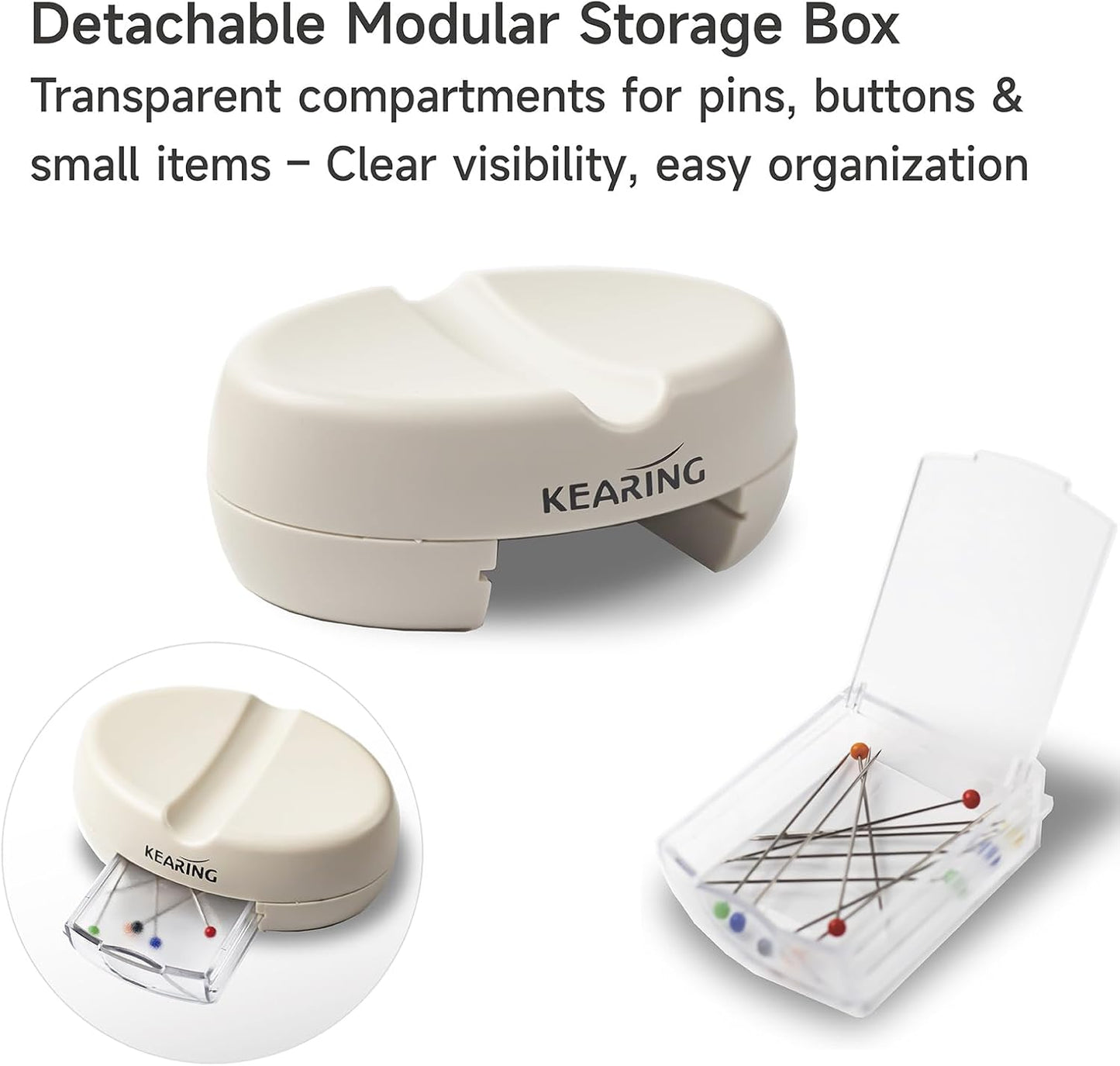 KEARING Magnetic Pin Cushion with Storage Drawer - Strong Magnet Pin Holder for Sewing - Beige Pincushion Caddy Organizer for Quilting Pins, Paper Clips, Screws - Sewing Accessories