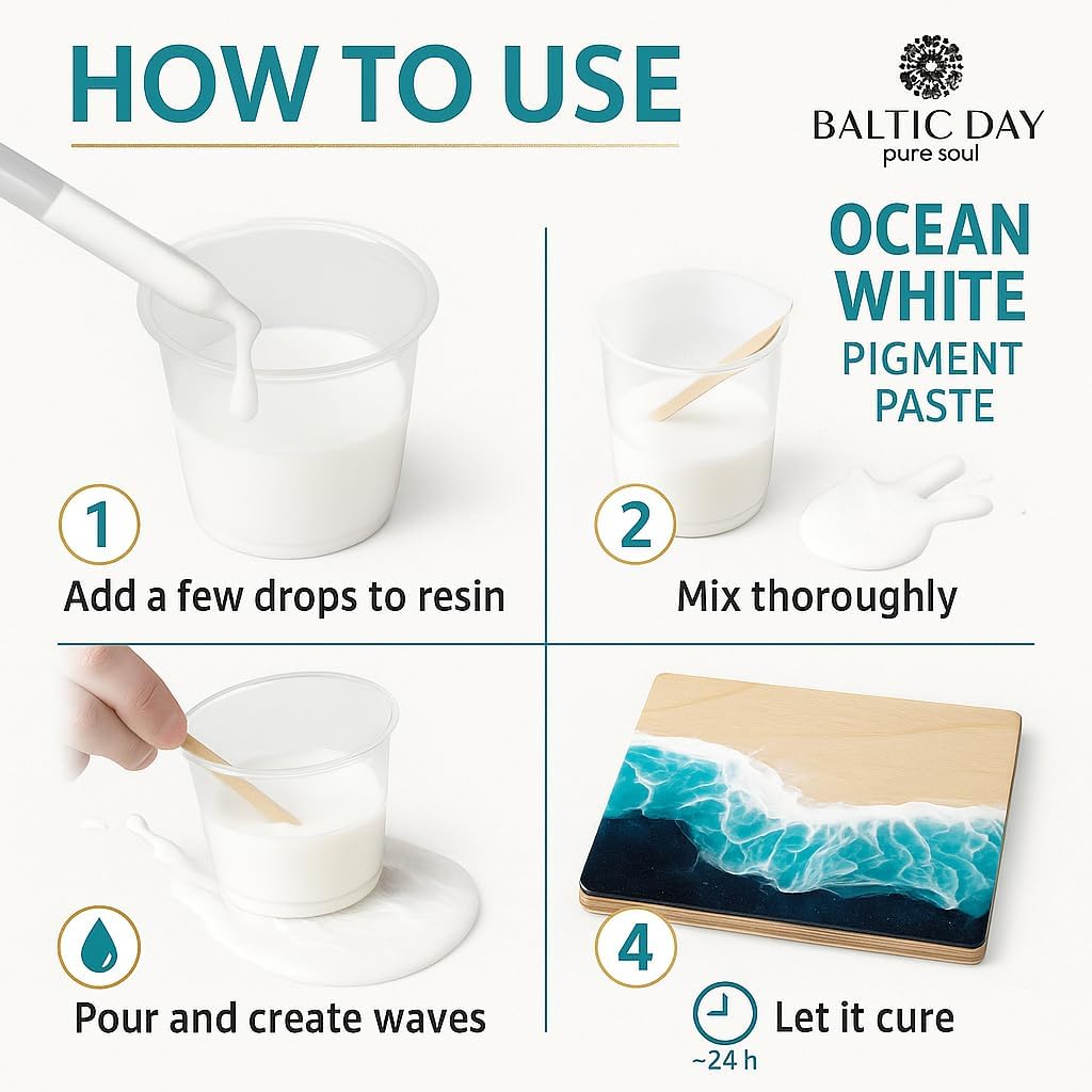 Ocean White Epoxy Resin Pigment Paste XL (191g/6.7oz) – High Concentration Dye for Epoxy & UV Resin, Opaque White Pigment for Ocean Waves, Lacing, Cells, 3D Flower Coasters & Epoxy Art