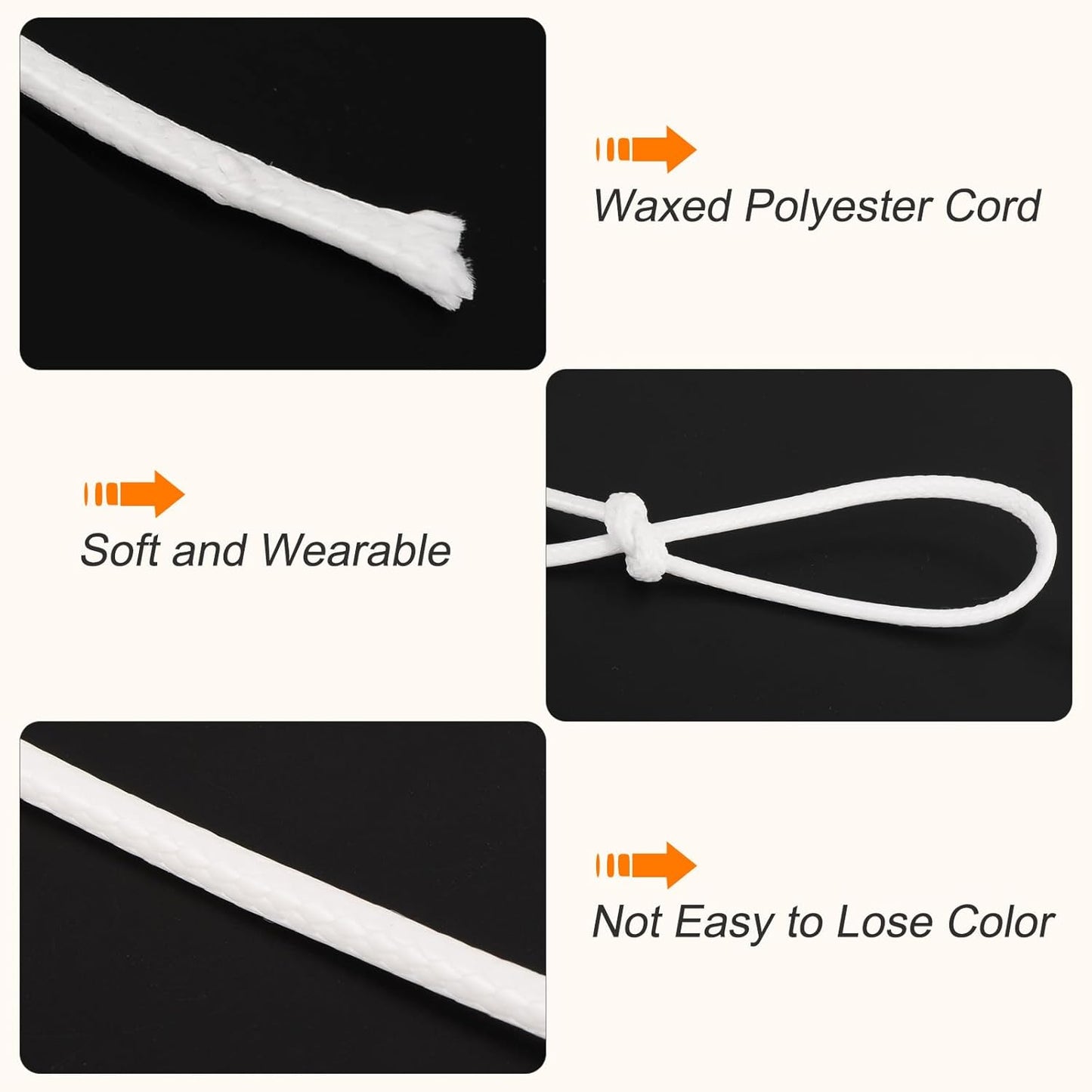 MECCANIXITY Waxed Cord 2mm Waxed Polyester Cord 98 Yard Wax String for Bracelet Making, Necklaces, Beading, Jewelry Making and DIY Crafts(White)