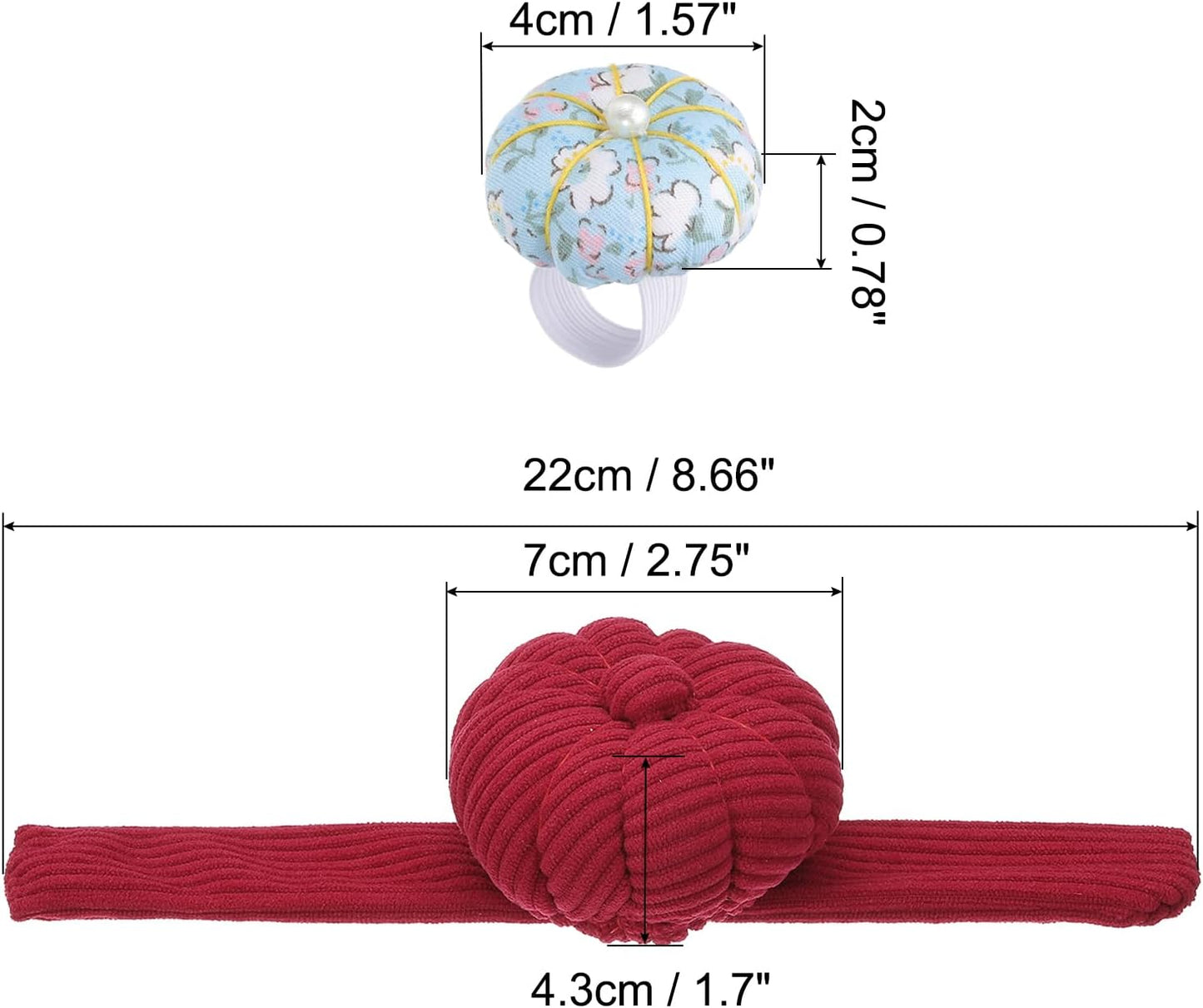 PATIKIL Wrist Pumpkin Pin Cushion, Snap Pin Cushion with Elastic Strap Ring Portable Embroidery Needle Pin Storage for Hand Craft Knitting, Red