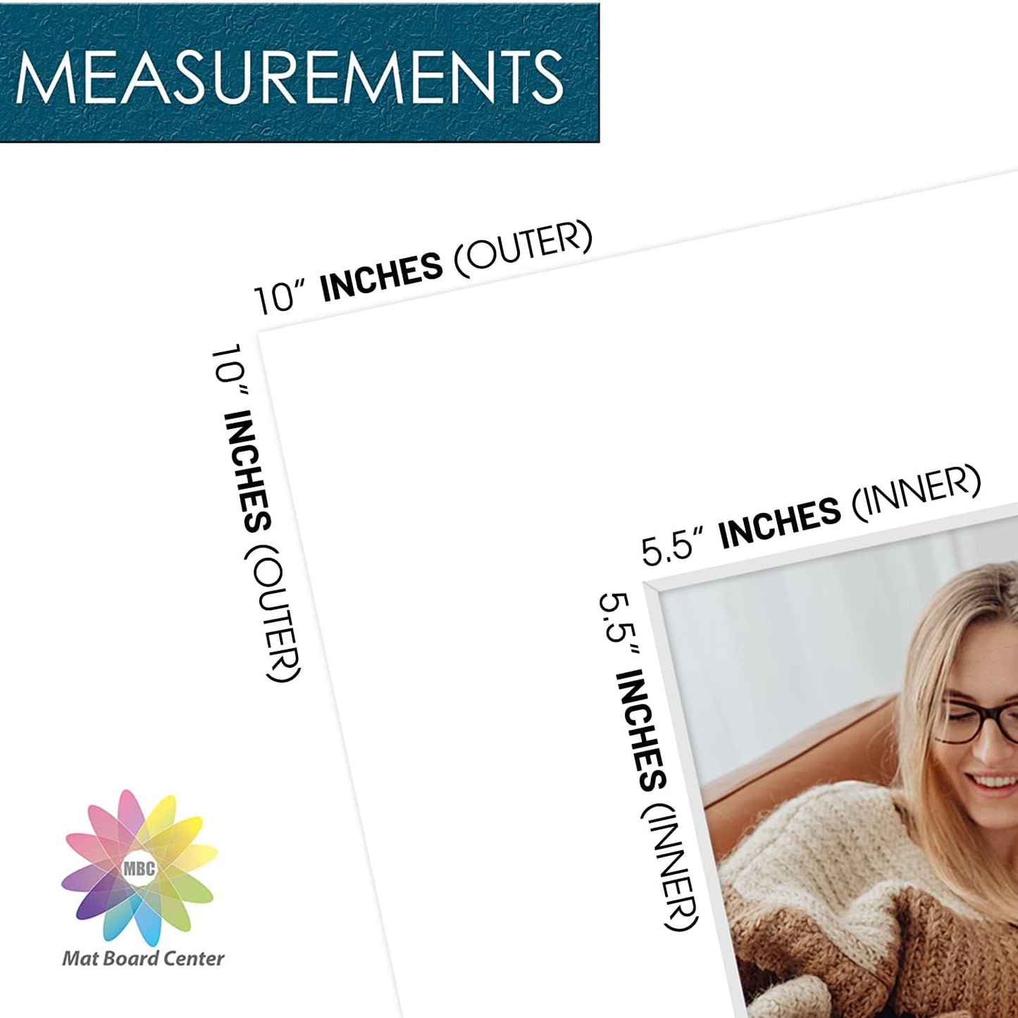 Mat Board Center, Pack of 20, 10x10 for 6x6 White Photo Picture Mats - Acid Free, 4-ply Thickness, White Core - for Pictures, Photos, Framing