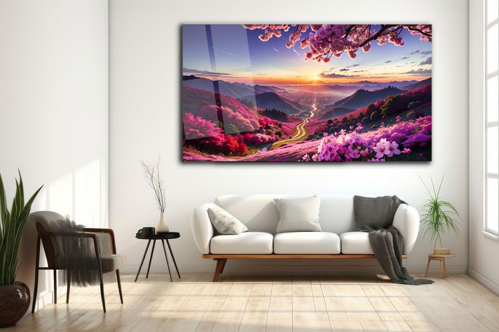 SpiritualHands Scenery Tempered Glass Wall Art Painting for Living Room, Tempered Glass Modern Prints Decor, Large Vivid Color Panel for Bedroom, Kitchen, or Office