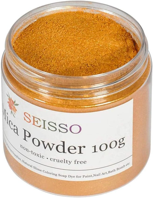 Gold Mica Powder for Epoxy Resin 3.5 oz /100g Powdered Pigment for Soap Colorant Bath Bomb Dye, Cosmetic Grade for Lip Gloss, Acrylic Nails Polish, Craft Projects
