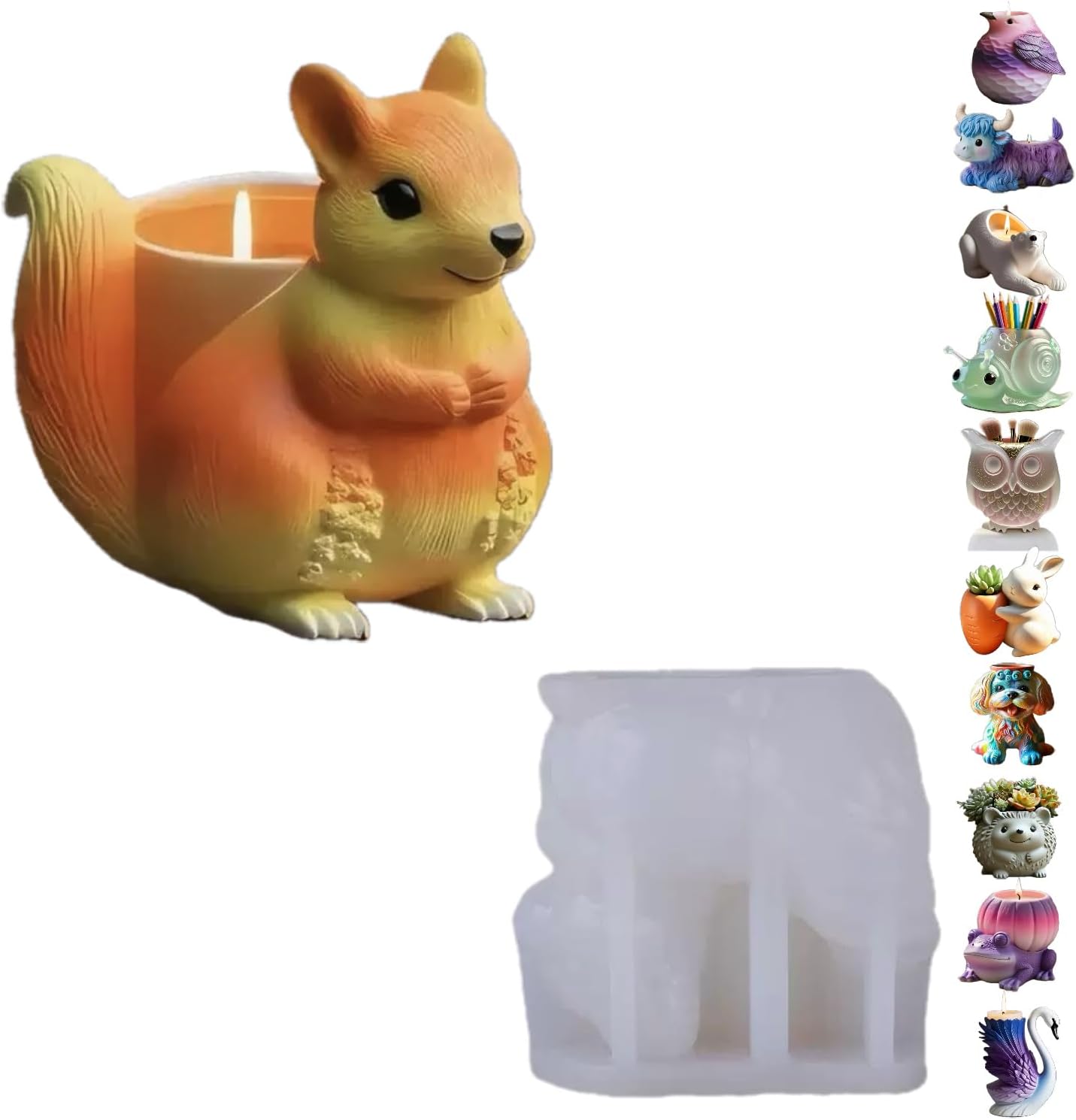Animal Resin Molds Silicone 3D Cute Epoxy Resin Plaster Candle Holder Wax Molds for Candle Making, Art Crafts DIY Unique Display Home Decor