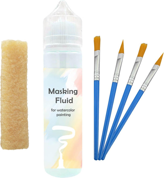 Blue Watercolor Masking Fluid - Professional Art Supplies with Brush & Eraser for Artists, Painting Medium Pen