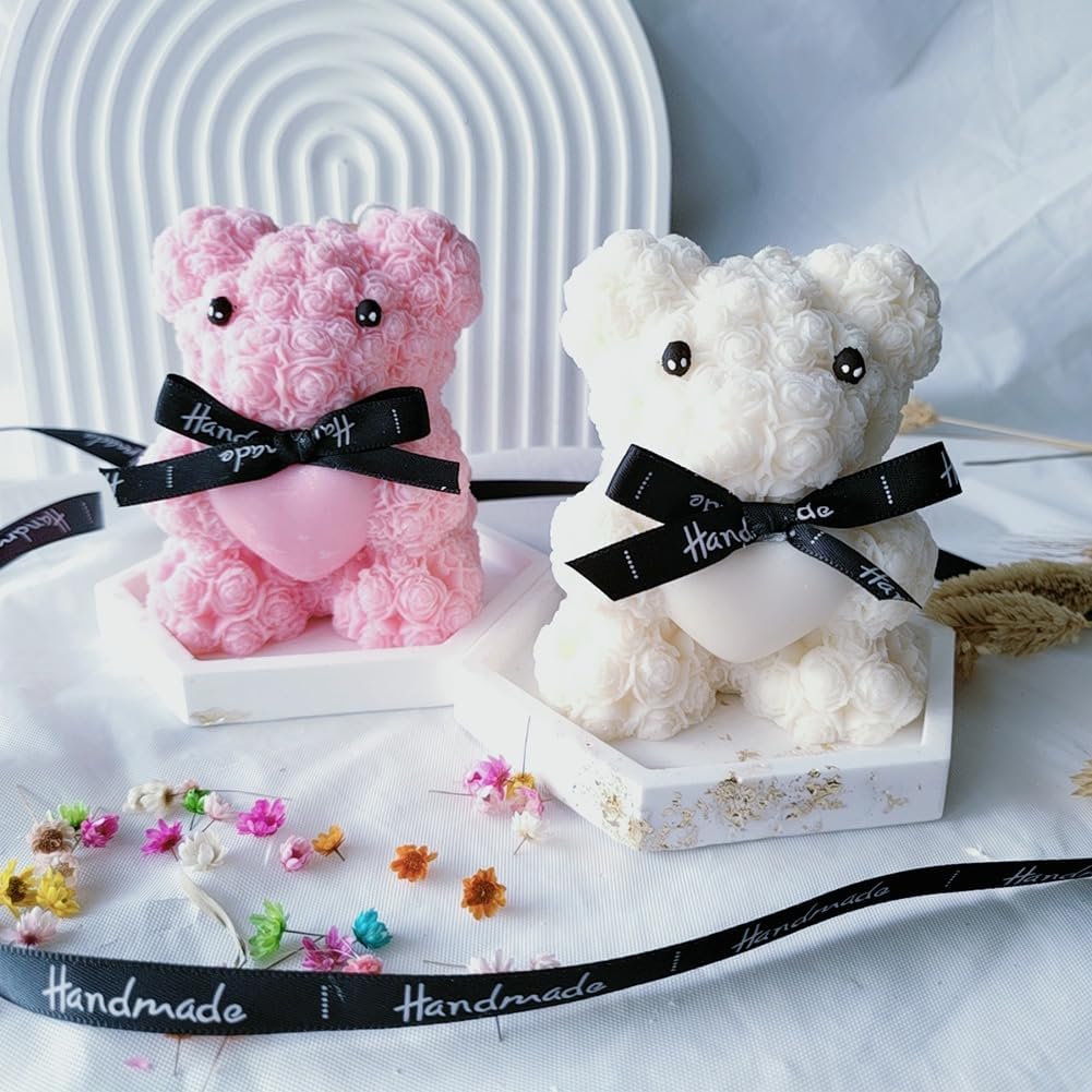 Rose Bear Silicone Mold - 3D Teddy Bear Candle Making Molds, Cute Epoxy Resin Molds for DIY Handmade Soaps, Mother's Day Gifts, Father's Day Gifts, Birthday Gifts (Extra Large)