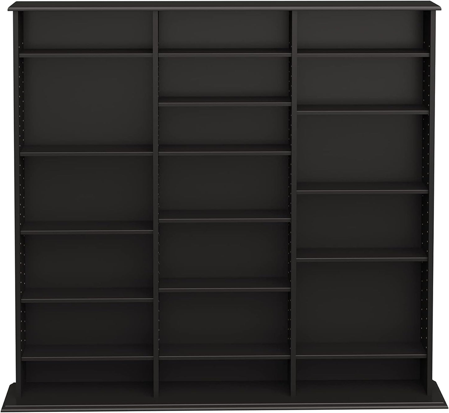 Prepac 3 Column Tall Media Storage Cabinet, Black Storage Cabinet, Display Cabinet, Multimedia Storage Organizer for CDs, DVDs, Blu-rays with 21 Adjustable Shelves 8.75" D x 56" W x 51" H