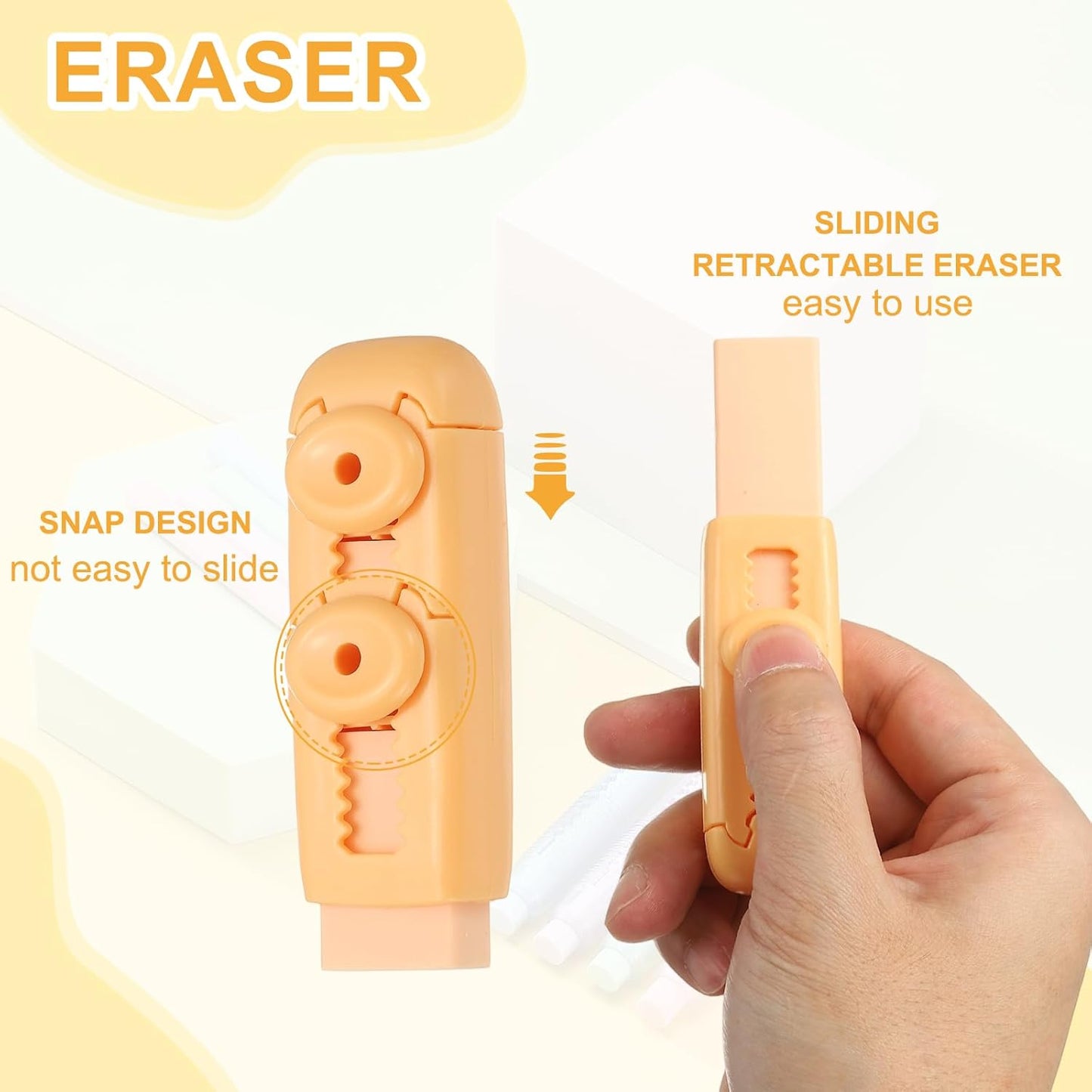PATIKIL 4 Pack Erasers, Sliding Retractable Eraser Push Pull Cute Pencil Erasers Soft Large Easy to Clean with Plastic Sleeve for Sketching Drawing Artists Teacher Pencils, Orange