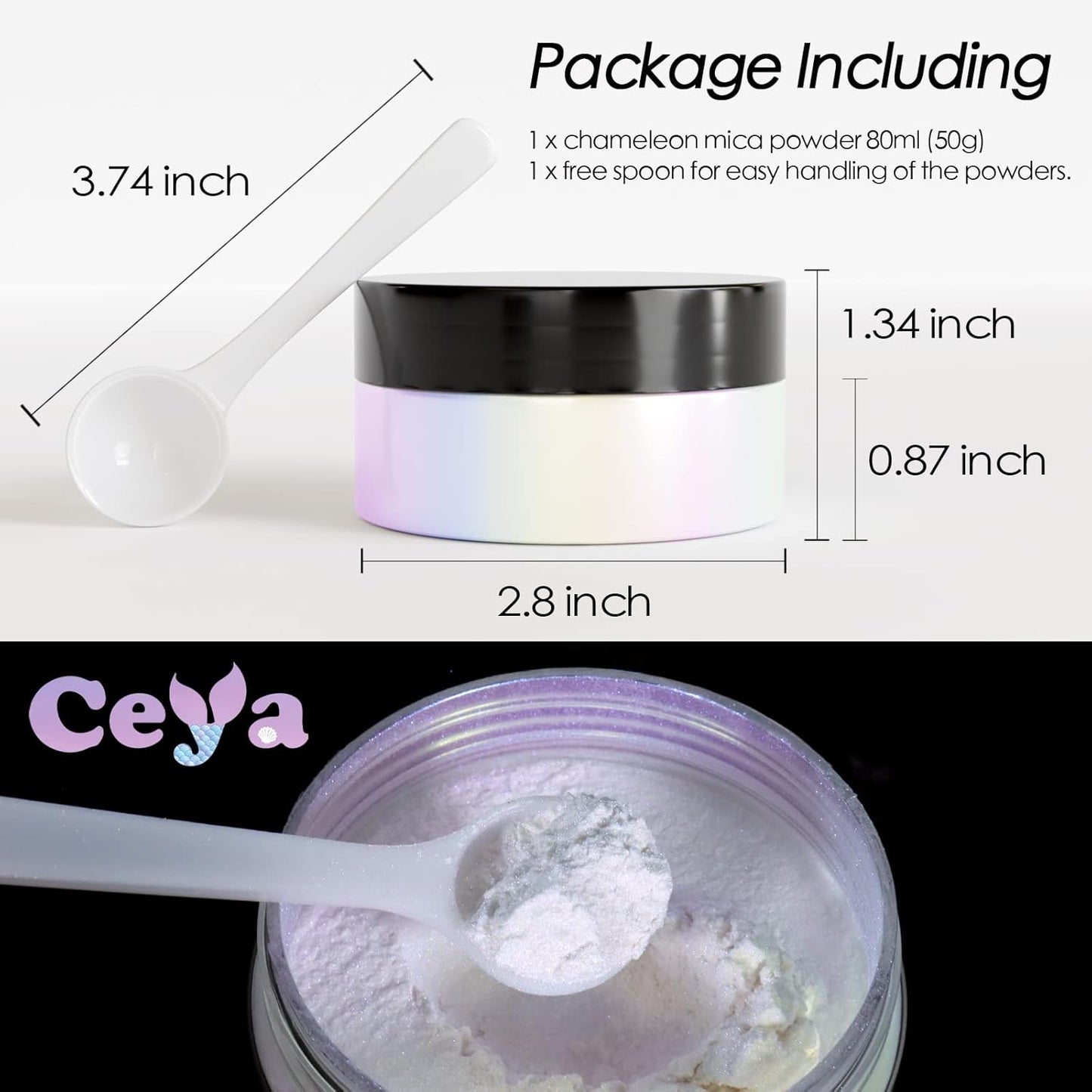 Ceya Chameleon Mica Powder, 1.8oz/ 50g Fancy Starry Chrome Nail Powder, Cosmetic Grade Pearlescent Effect Color Shift Pigment for Epoxy Resin, Makeup, Nail Polish, Soap Dye, Candle Making, Slime
