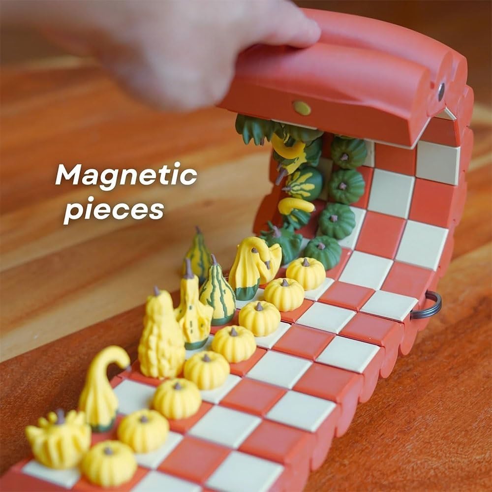 Pumpkin Board Game Set,Magnetic Pumpkin Chess Expansion Pack Gourd Games,3D Printing Portable Checkers with Checkers Board,Dice Tower,Card Storage,Dice Storage,and Boards,Christmas Decor Gift(#2)