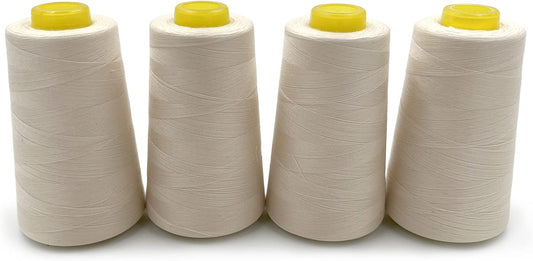 Tortoise 4 Cones of 3000 Yards Each Spool Thread for All Purpose, Serger, Overlock, Quilting, Sewing Machine - 100% Polyester, Light Cream