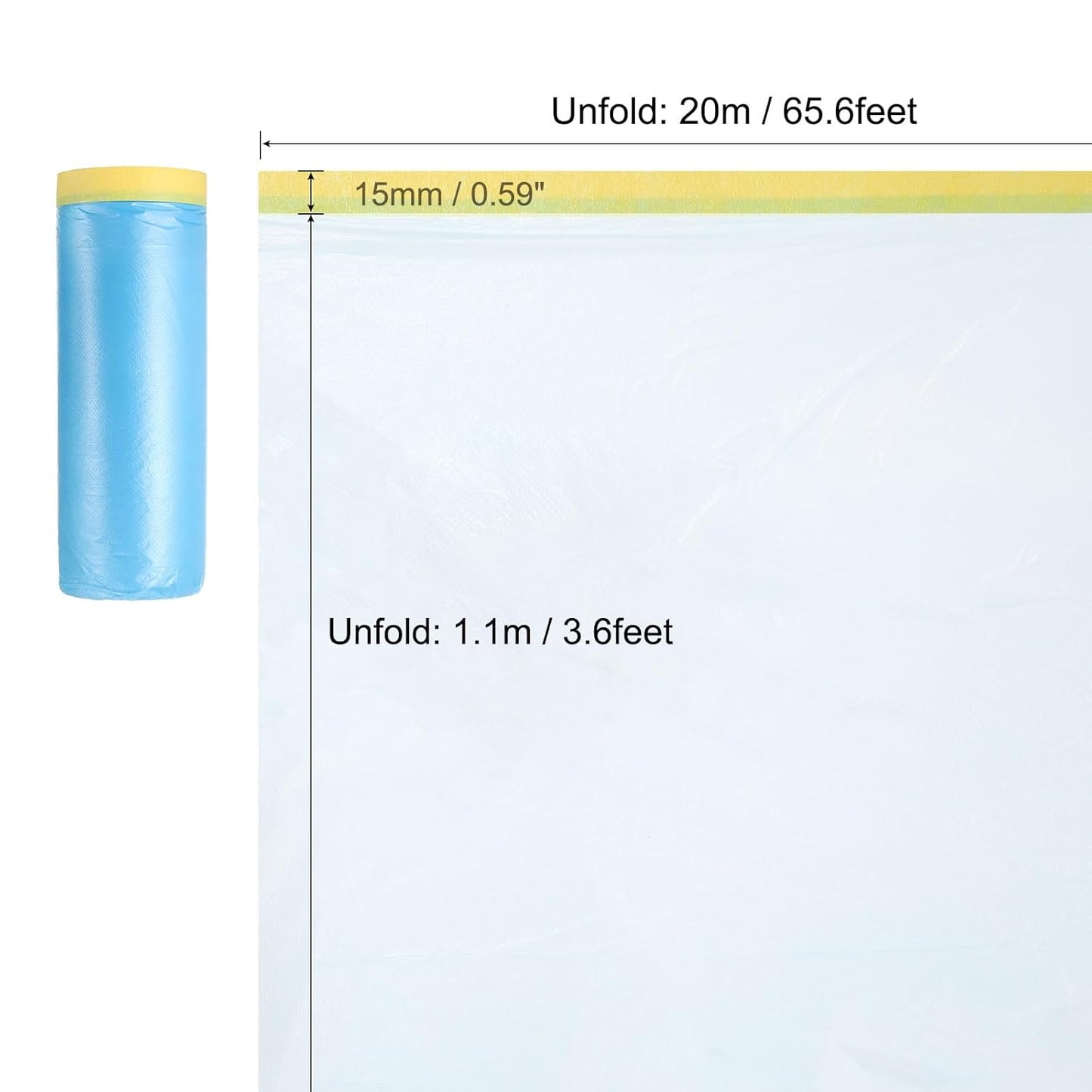 uxcell Pre-Taped Masking Film, 3.6ft x 66ft Plastic Paint Drop Cloth with Medium-Tack Painters Tape for Painting Spraying Protection Blue Film 3Pcs